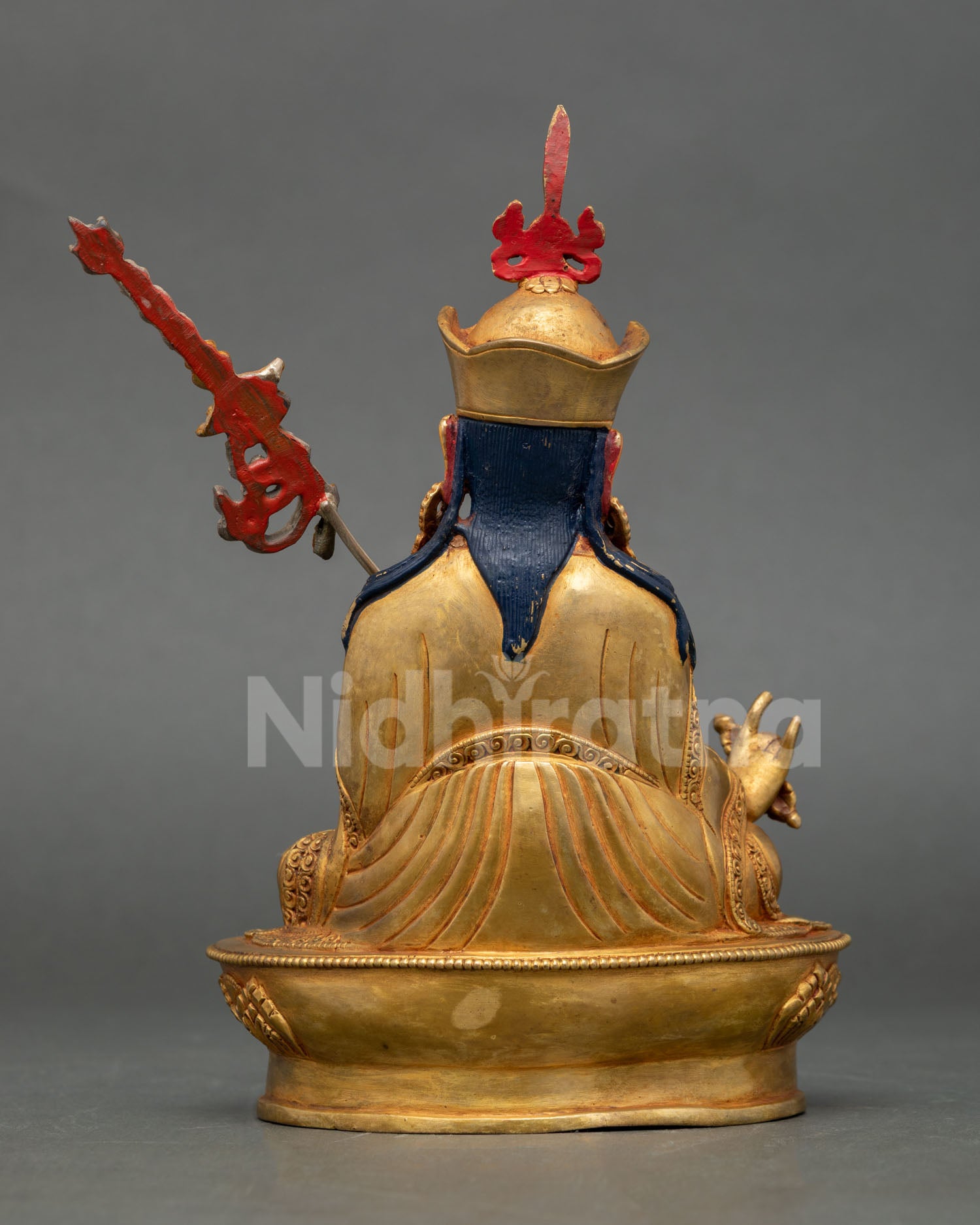 Back View of Handcrafted Guru Rinpoche Statue Made by Newari Artist from Patan, Nepal, Spiritual Deity