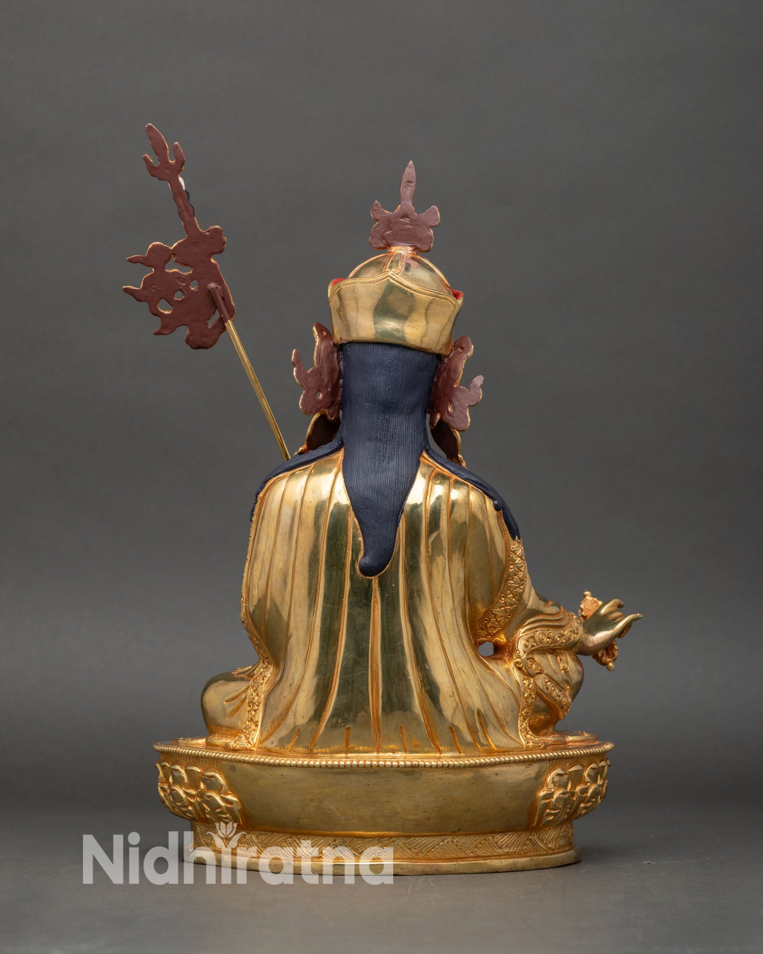 Back view handcrafted Guru Rinpoche statue traditional Tibetan Buddhist art