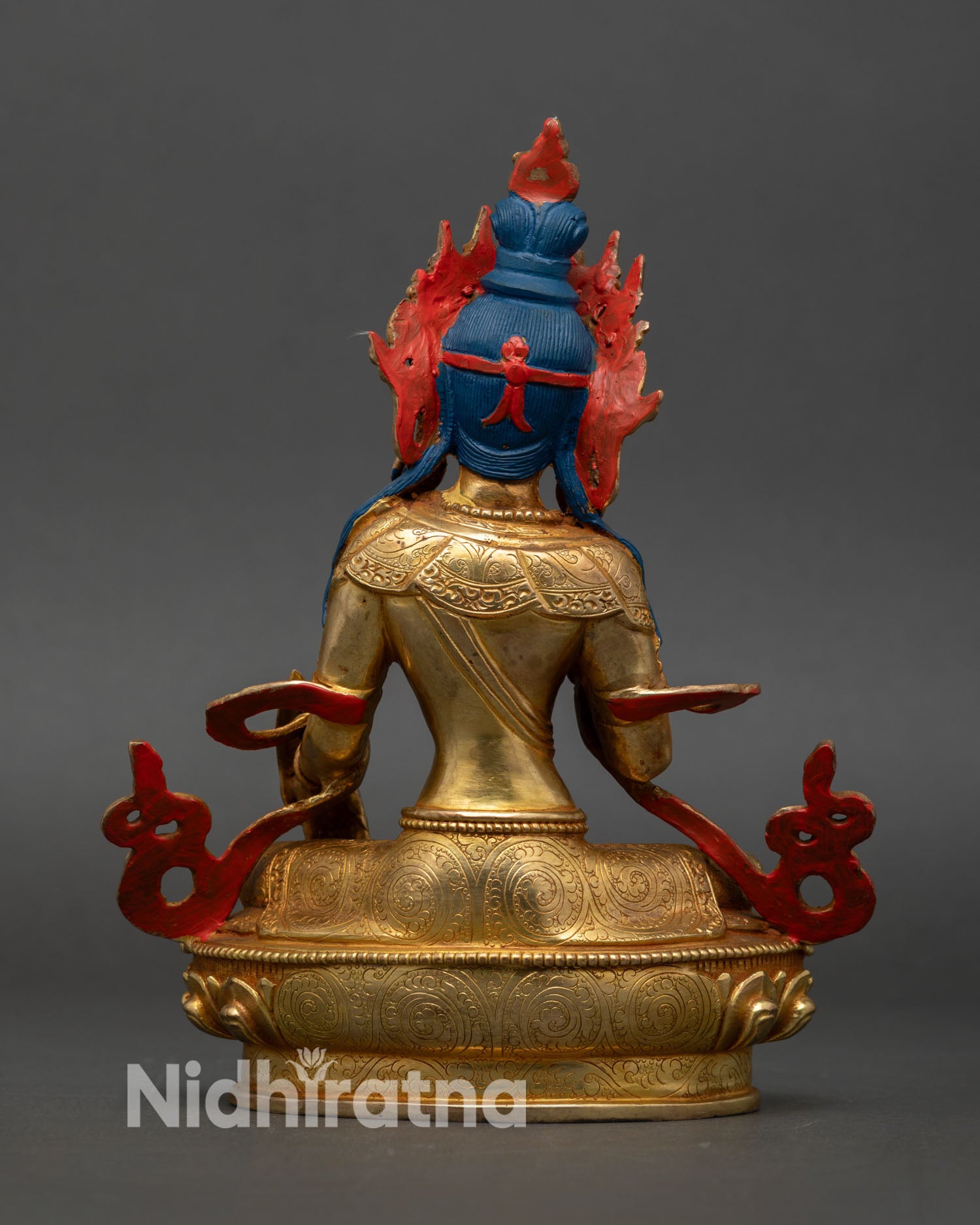 back view handcrafted kshitigarbha statue gold gilded details meditation shrine decor