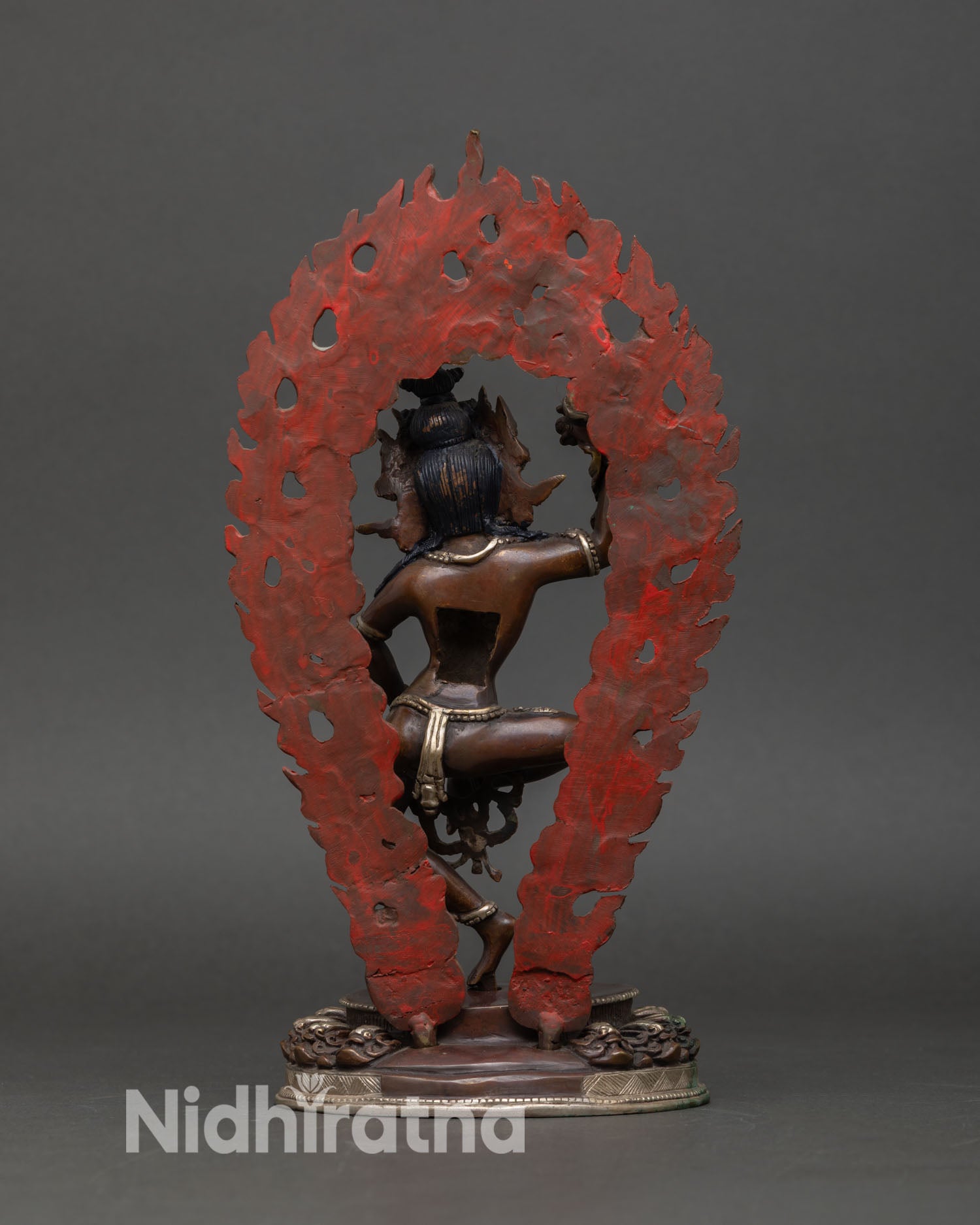 Back view of Machig Labdron statue, halo copper oxidized silver plated