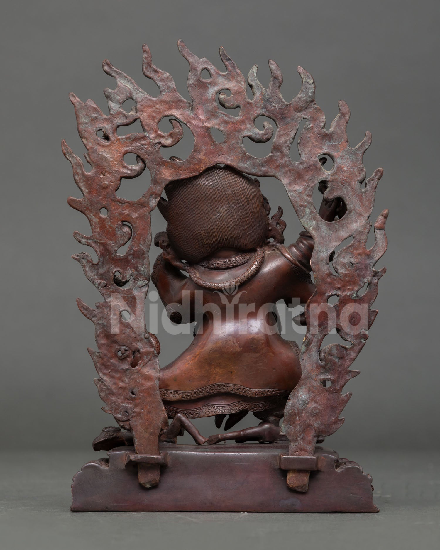 Back view of Mahakala Bernagchen statue for Buddhist altar meditation space and shrine decor
