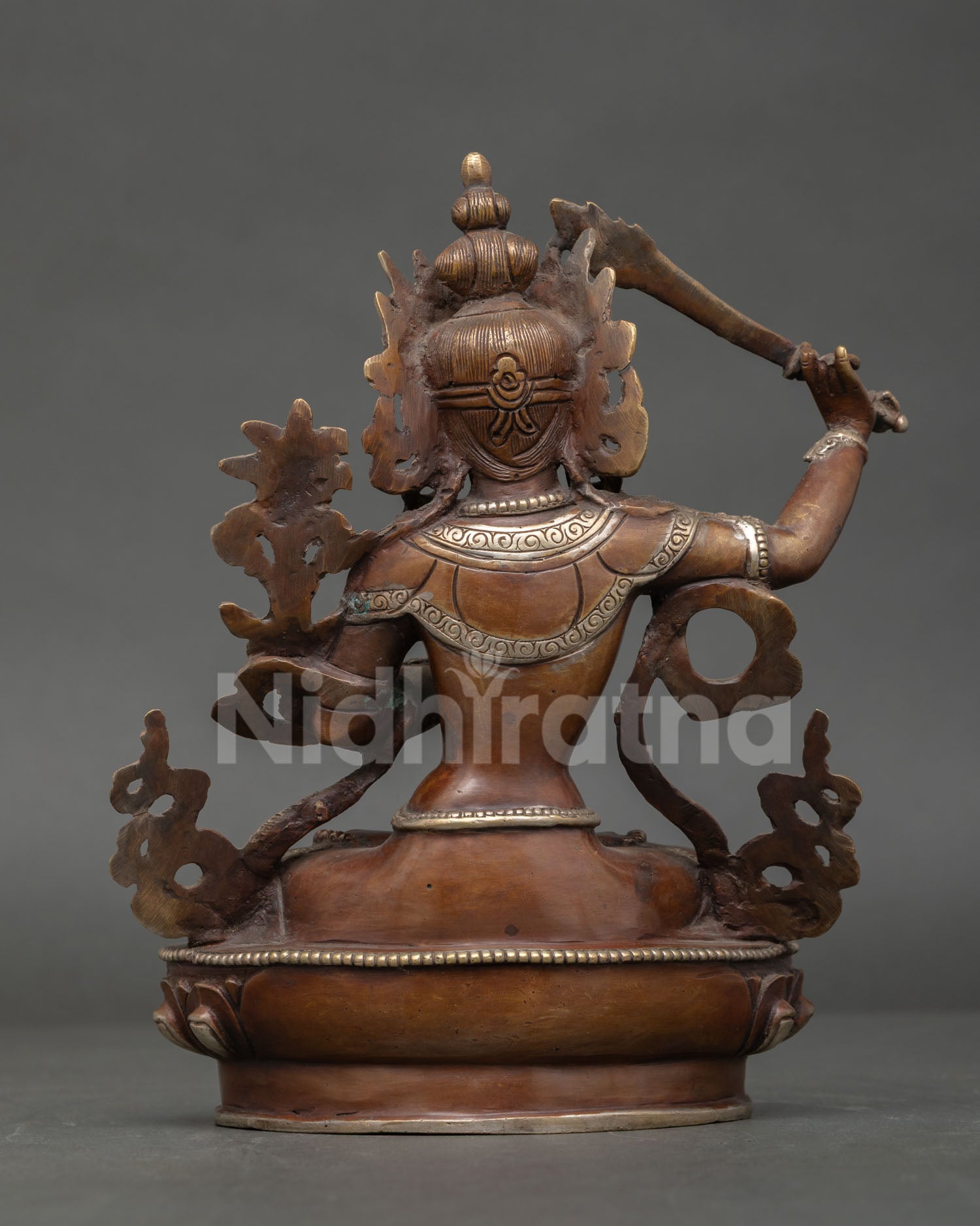 Back View Manjushri Statue Antique Finish Copper Buddhist Sculpture Nepal
