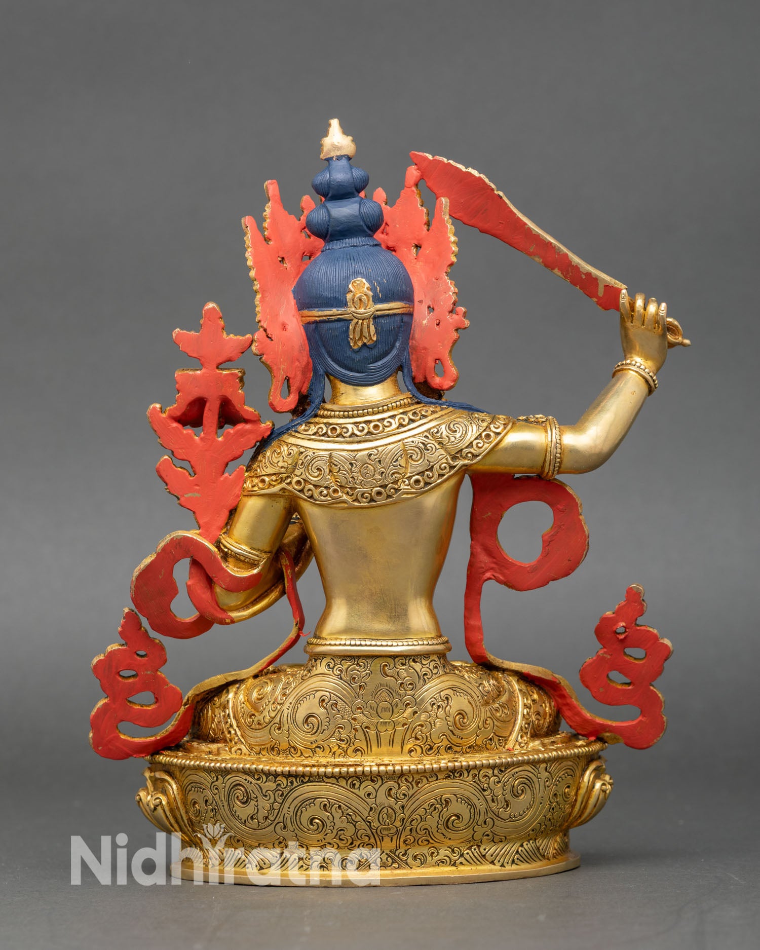 Back view Manjushri statue authentic Newari craftsmanship spiritual decor