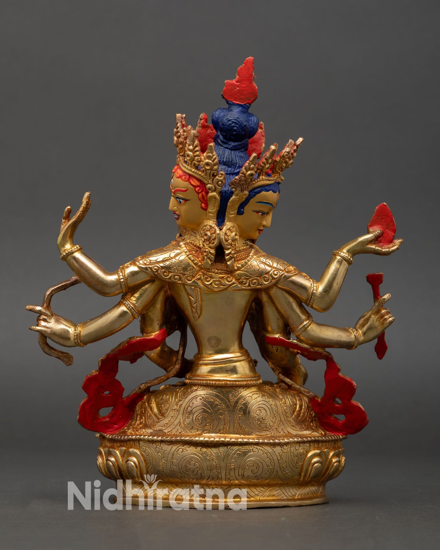 Back View Namgyalma Statue gold gilded copper nepal buddhist dakini sculpture detailed craftsmanship lotus base