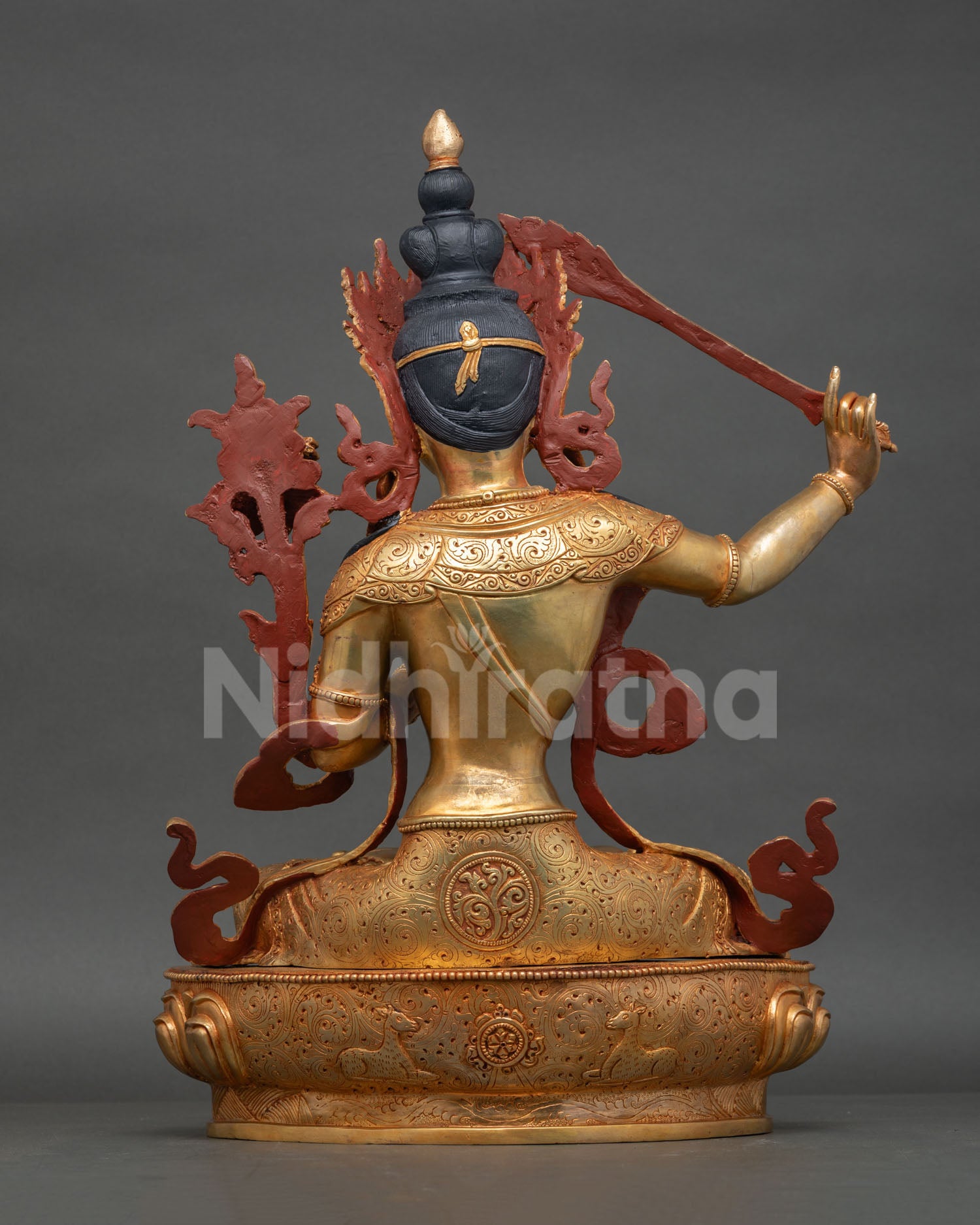 back view nepalese manjushri statue copper sculpture sacred buddhist altar decor