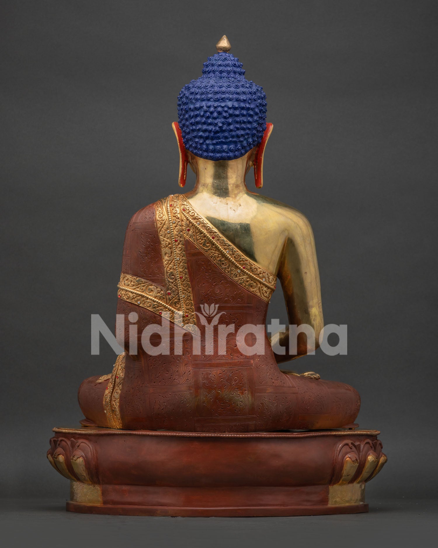 Back view of Amitabha Buddha Statue, handcrafted gold-gilded copper finish