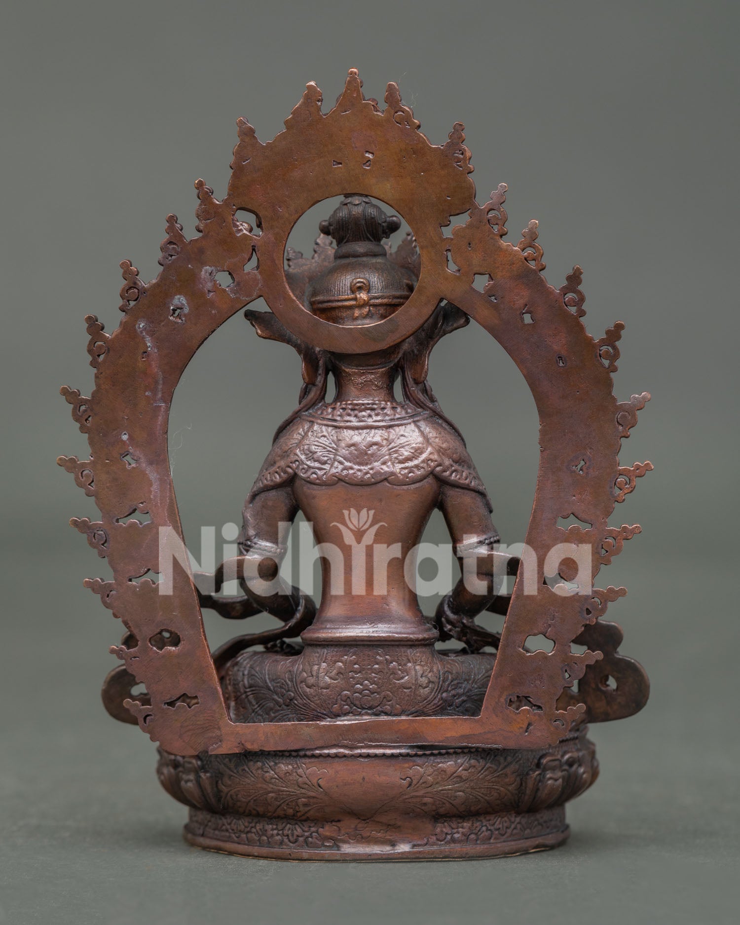 Back view of Amitayus Buddha Statue, crafted using traditional lost-wax casting method
