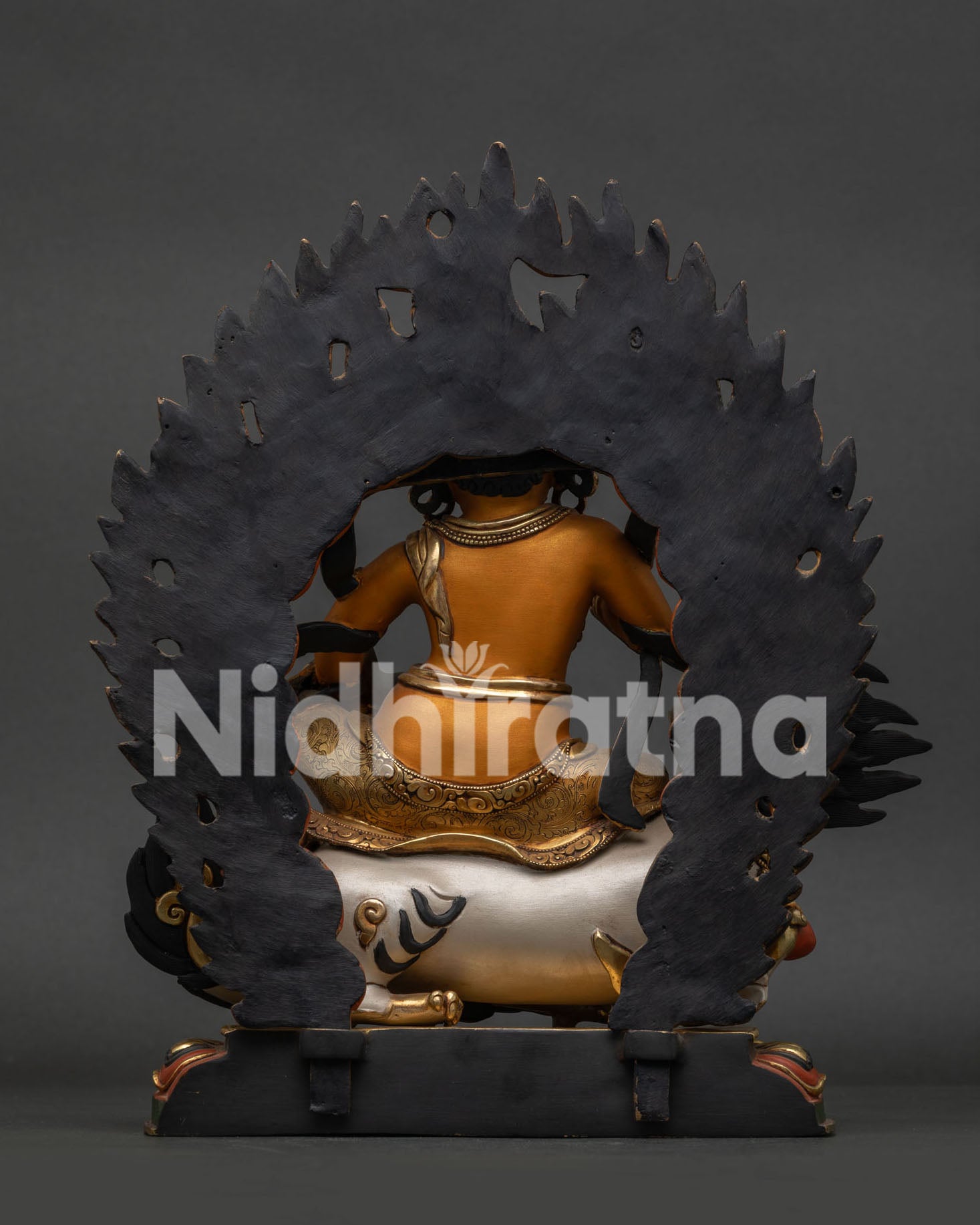 Back view of authentic hand-carved copper Namtoshe altar statue from Nepal