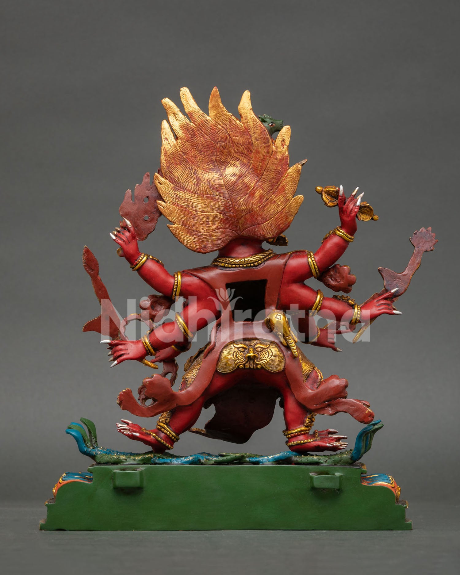 Back view of authentic Nepalese Hayagriva Statue handcrafted in Patan with copper body and traditional Buddhist sculptural techniques.
