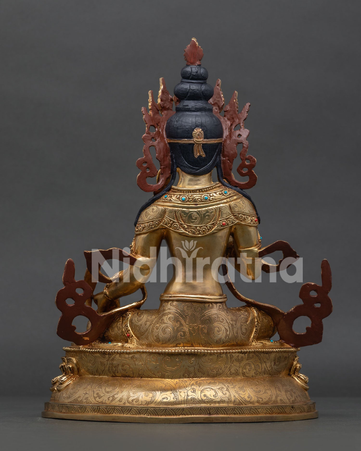Back View of Authentic Nepalese Kshitigarbha Statue, Handcrafted by Newari Artisans