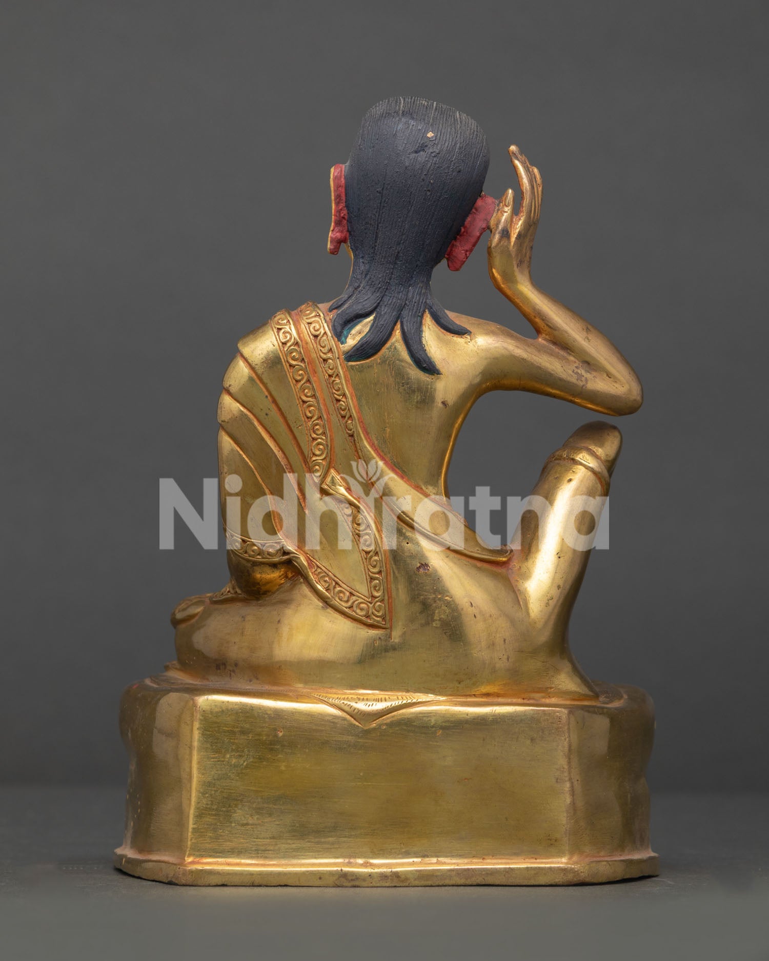 Back View of Authentic Nepalese Milarepa Copper Statue Handcrafted by Newari Artisans