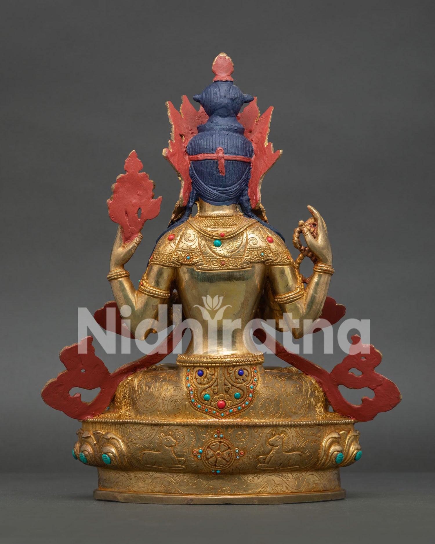 Back view of Chenrezig Statue, handcrafted by Newari artisans using lost-wax casting method
