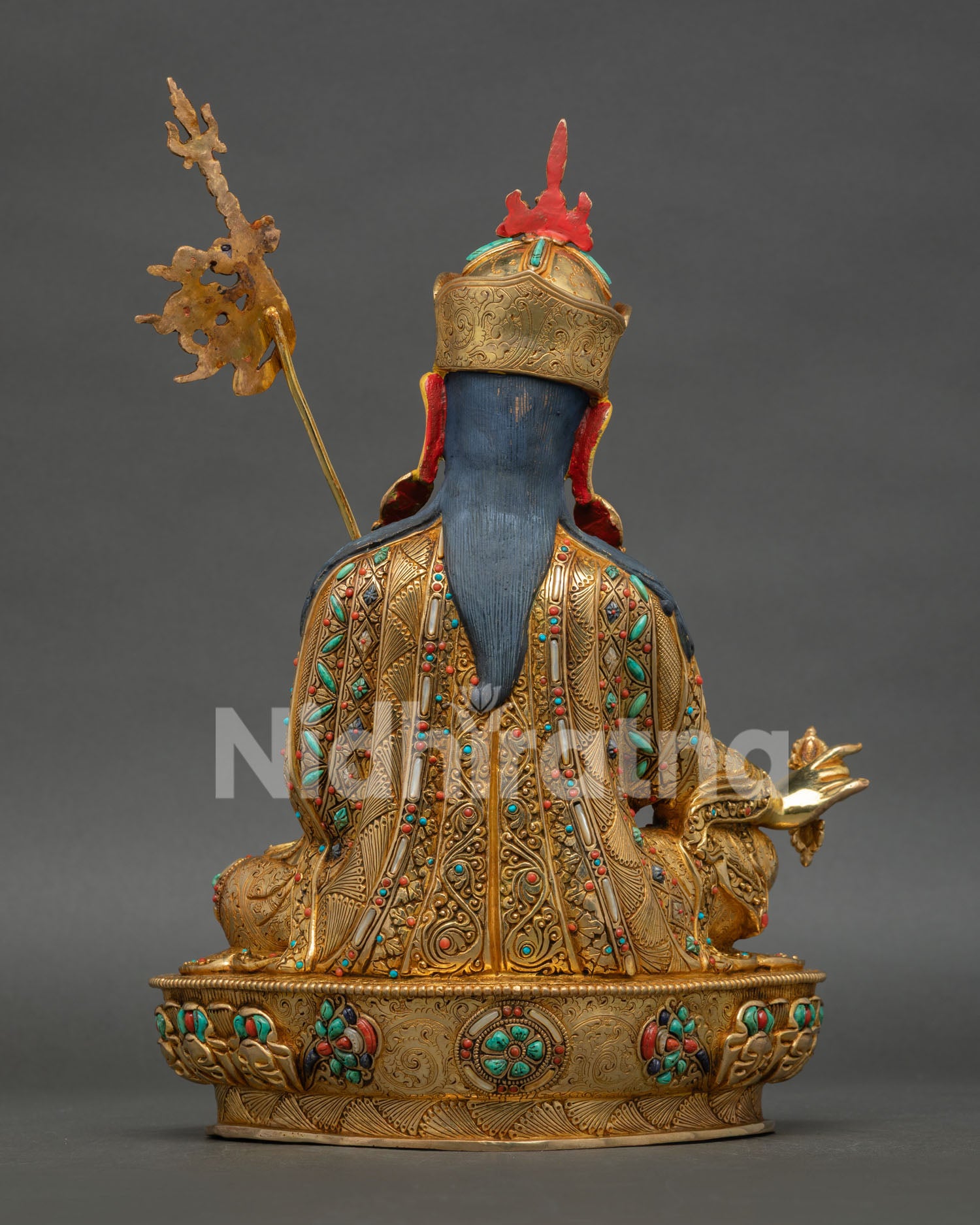 Back View of Guru Rinpoche Statue with Detailed Robes and Lotus Seat