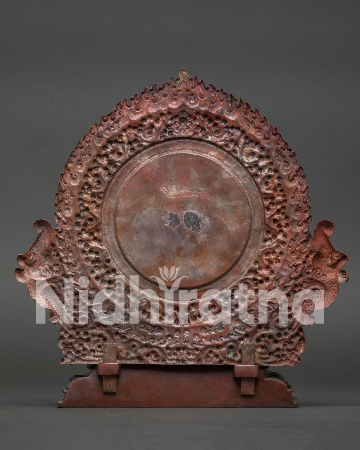 Back View of Hand-Carved Vajrapani Statue with Ornate Aureole and Traditional Nepalese Craftsmanship