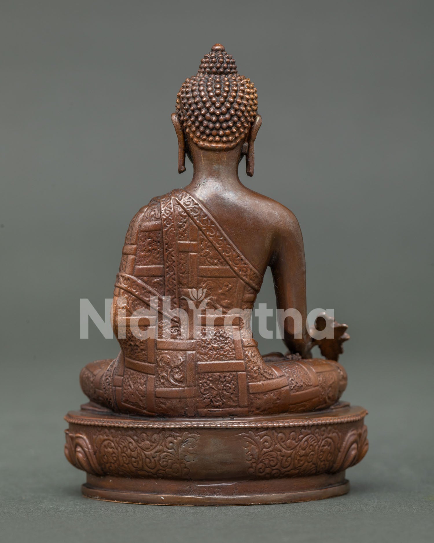 Back View of Handmade Medicine Buddha Statue, Created Using the Lost Wax Casting Method
