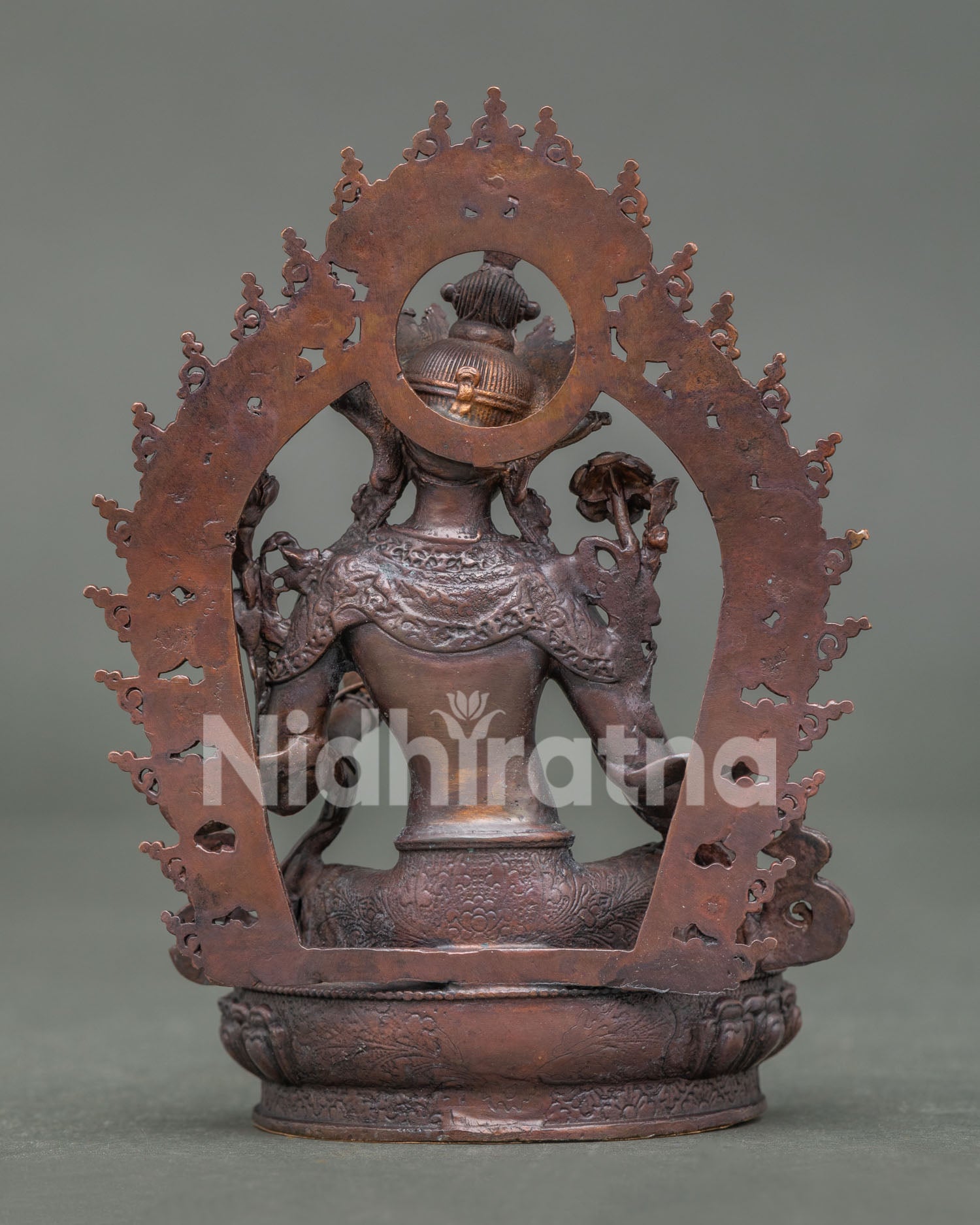 Back view of Green Tara Statue, crafted using traditional lost-wax casting method