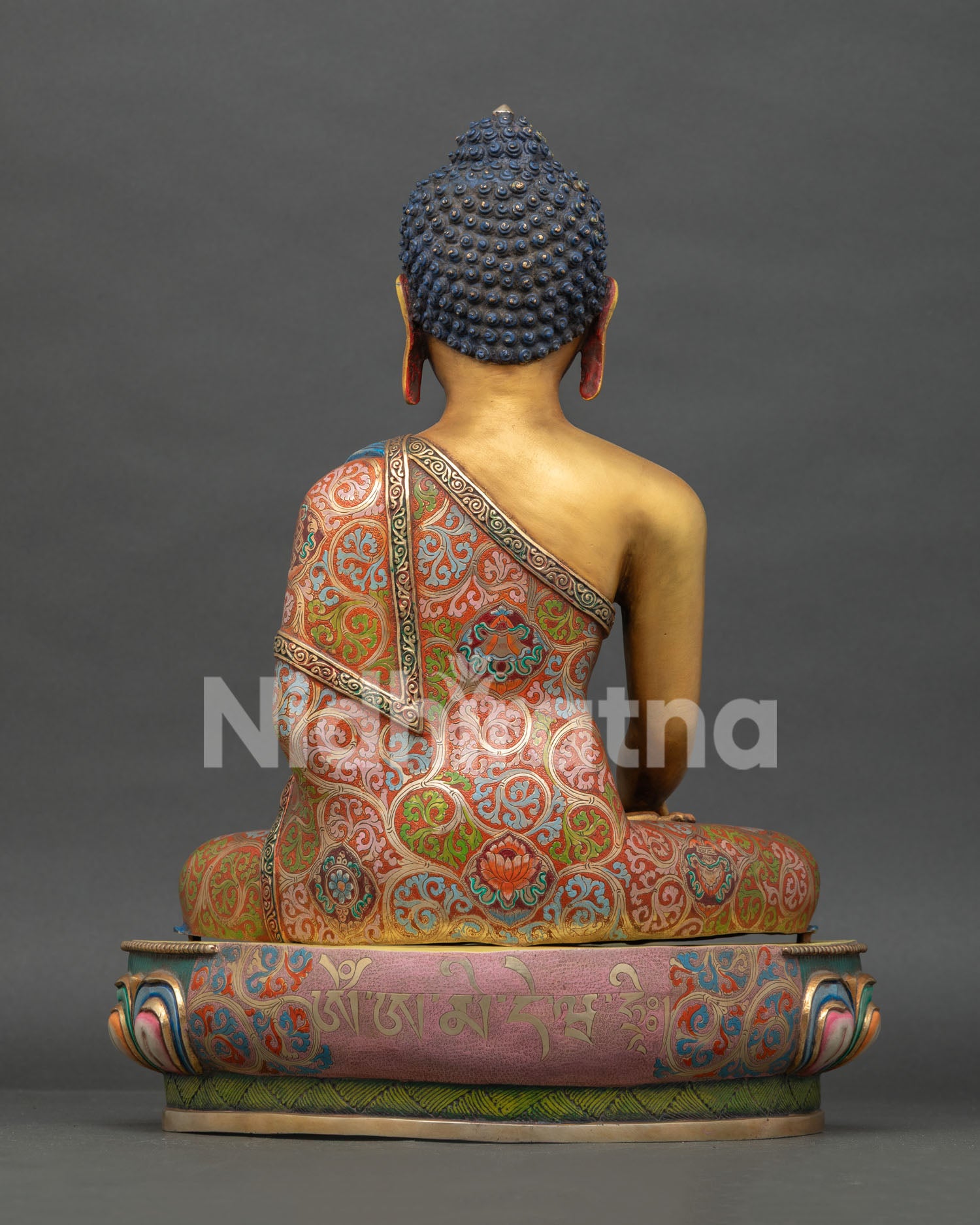 Back View of Lord Shakyamuni Buddha Statue with Handcrafted Nepalese Copper Details