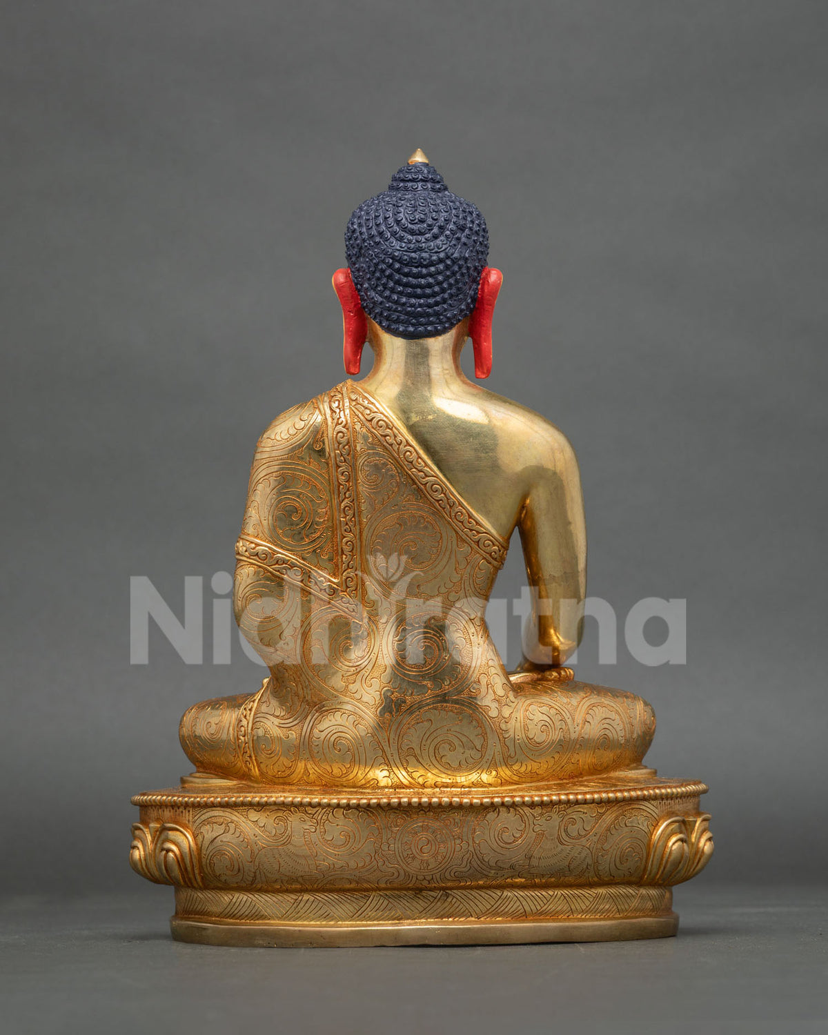 Back View of Mitrugpa Statue Showing Intricate Monk Robe and Lotus Pedestal Details