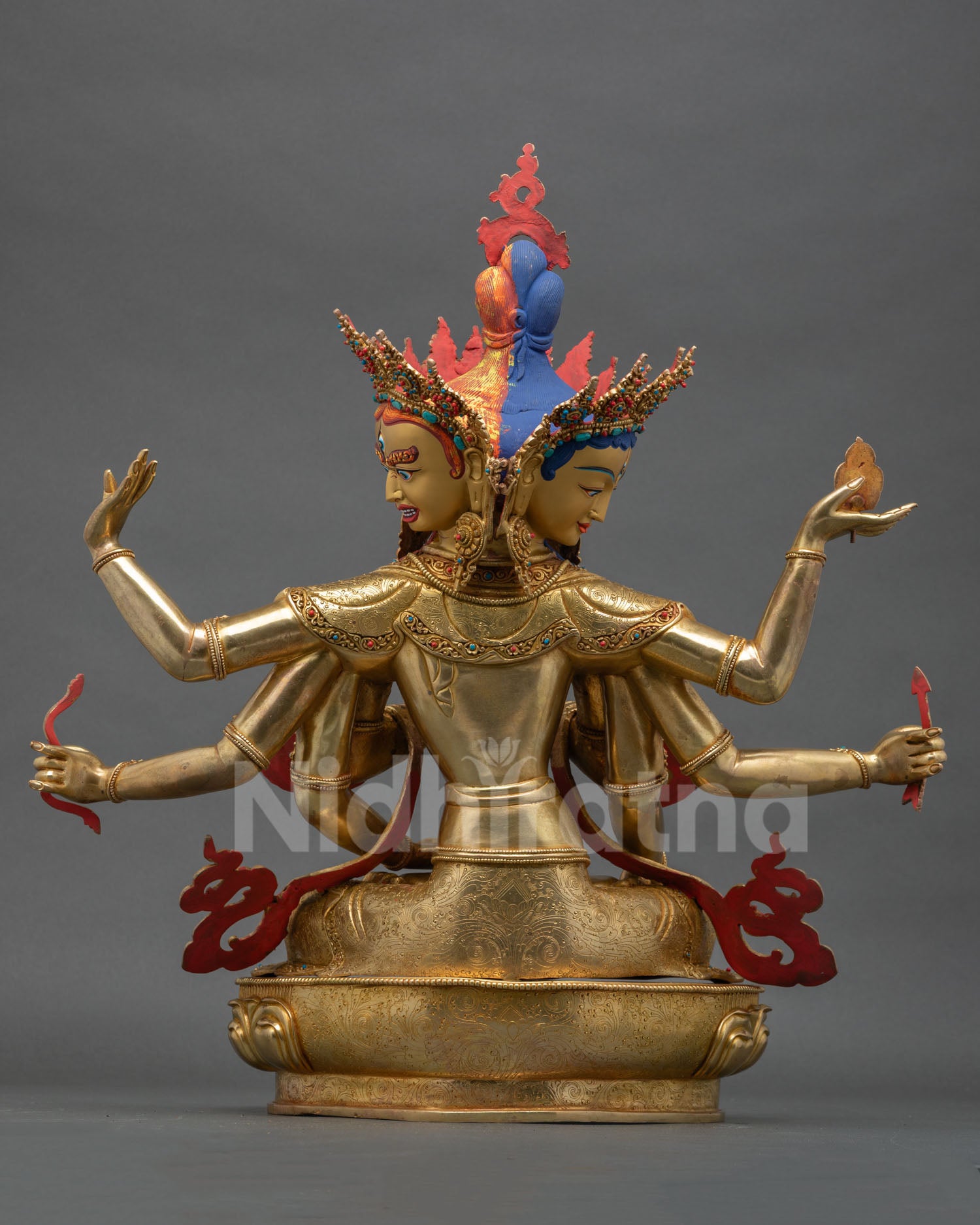Back view of Namgyalma Statue displaying engraved detailing, lotus base structure, and full artisanal finish