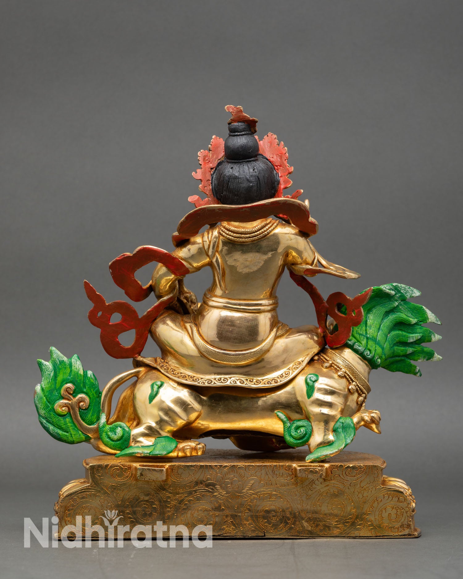 Back view of Namtoshe statue Newari handcrafted copper gold Himalayan spiritual sculpture