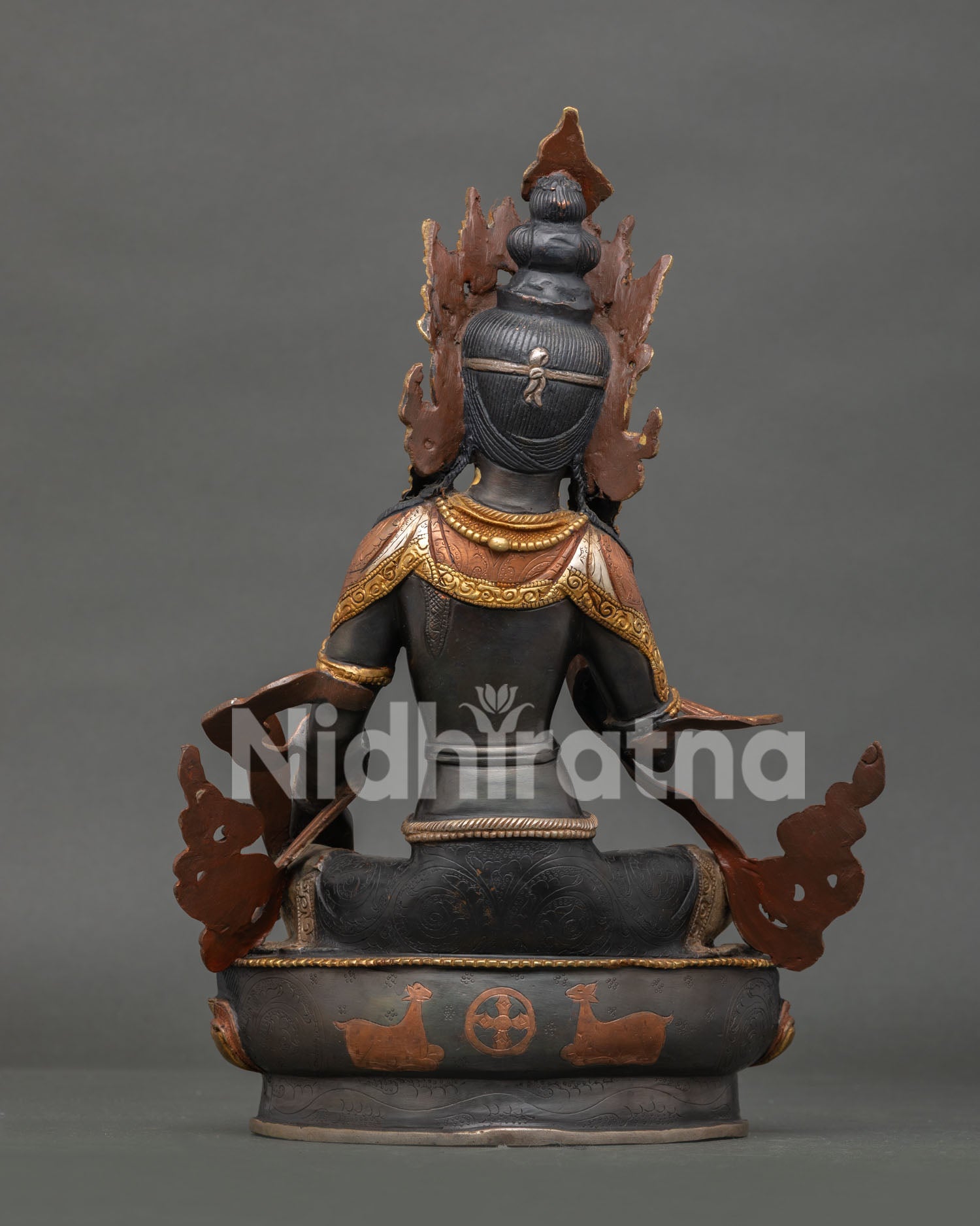 Back View of Nepalese Kshitigarbha Statue, Handcrafted by Newari Artisans
