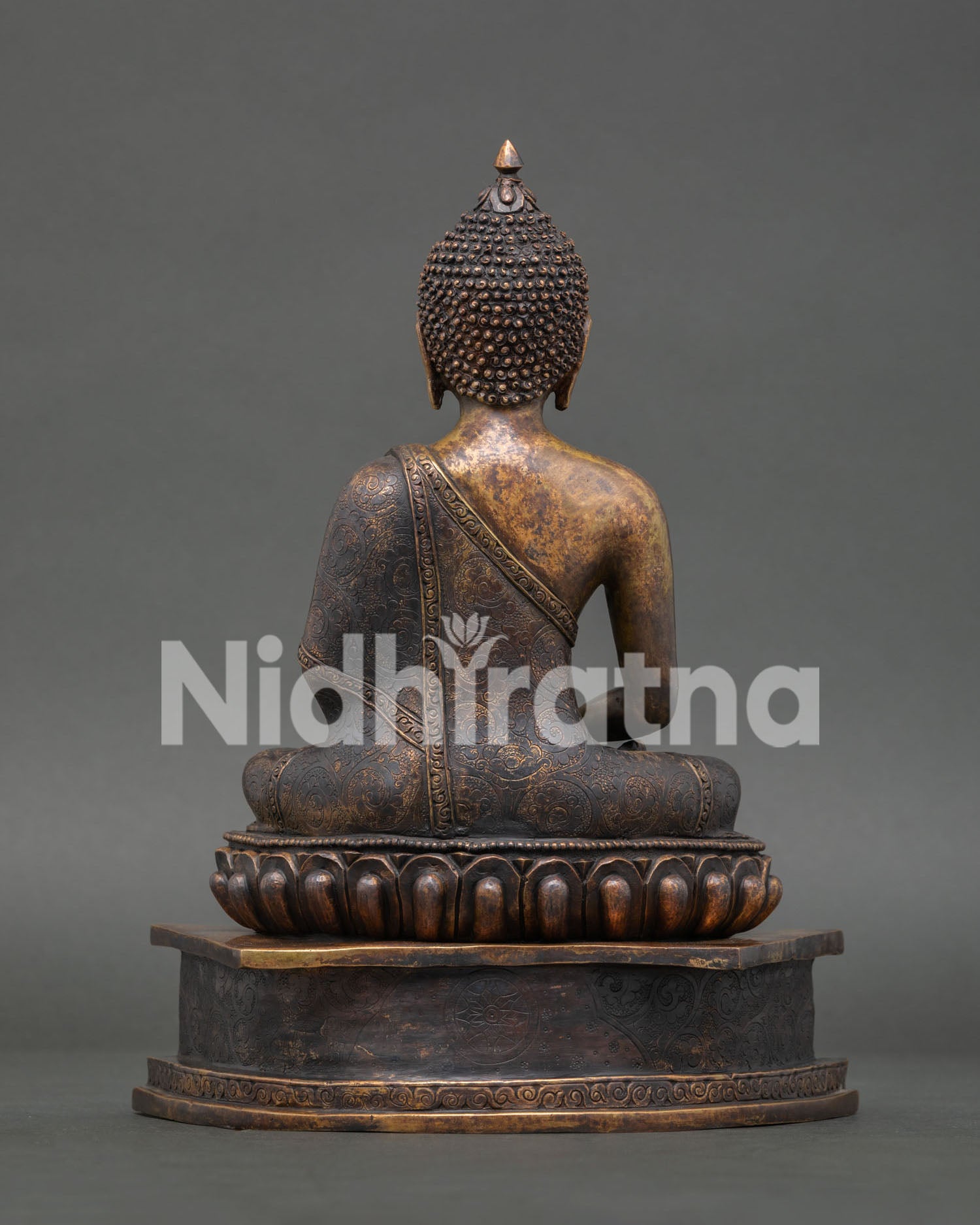 Back view of Oxidized Amitabha Buddha Statue with traditional Nepalese craftsmanship