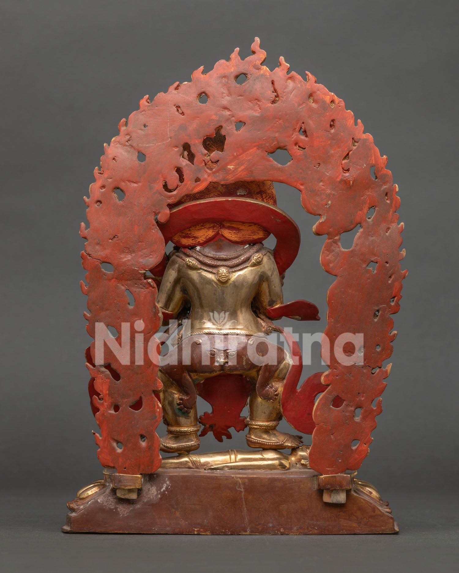 Back View of Sakya Mahakala Statue Showing Copper Craftsmanship and Lotus Seat Detail