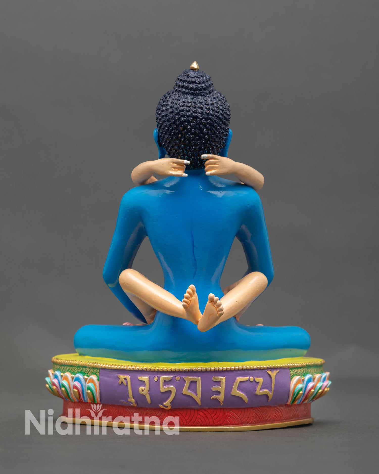 back view of samantabhadra yab-yum statue with detailed copper craftsmanship