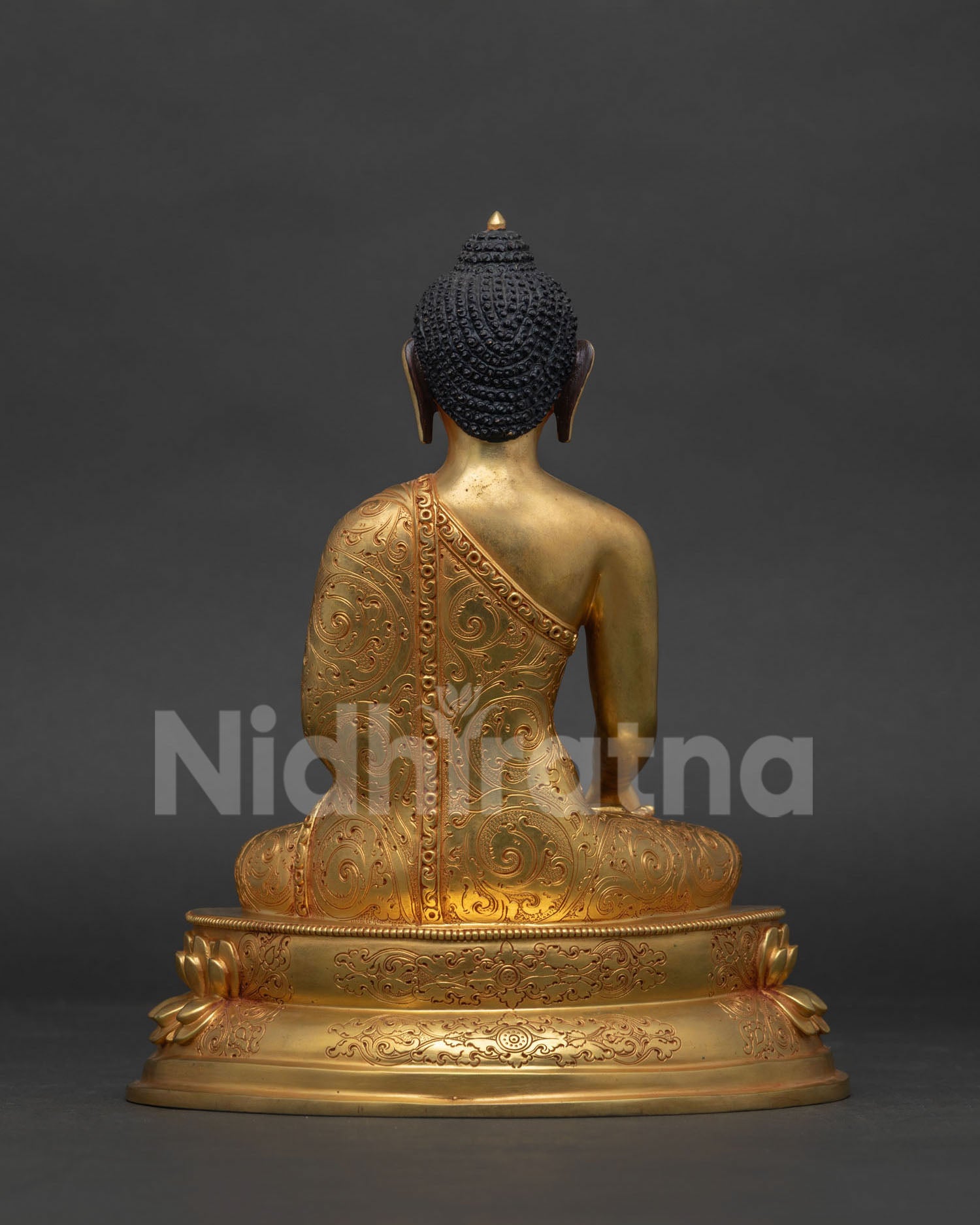 Back view of Shakyamuni Buddha Statue, gold fire-gilded copper craftsmanship by Newari artists
