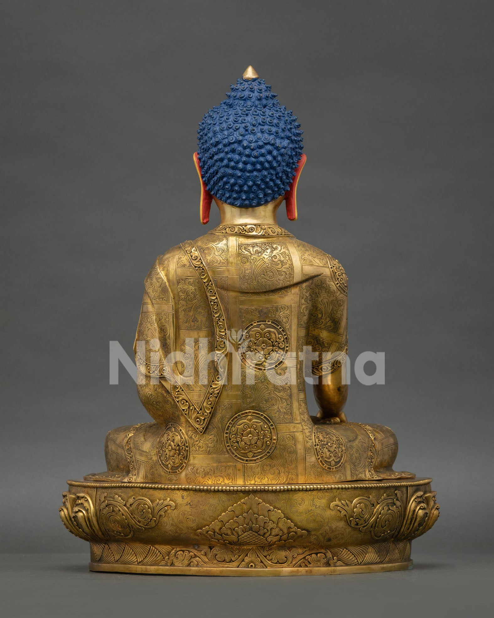 Back View of Shakyamuni Buddha Statue with Intricate Copper Carvings and Finish