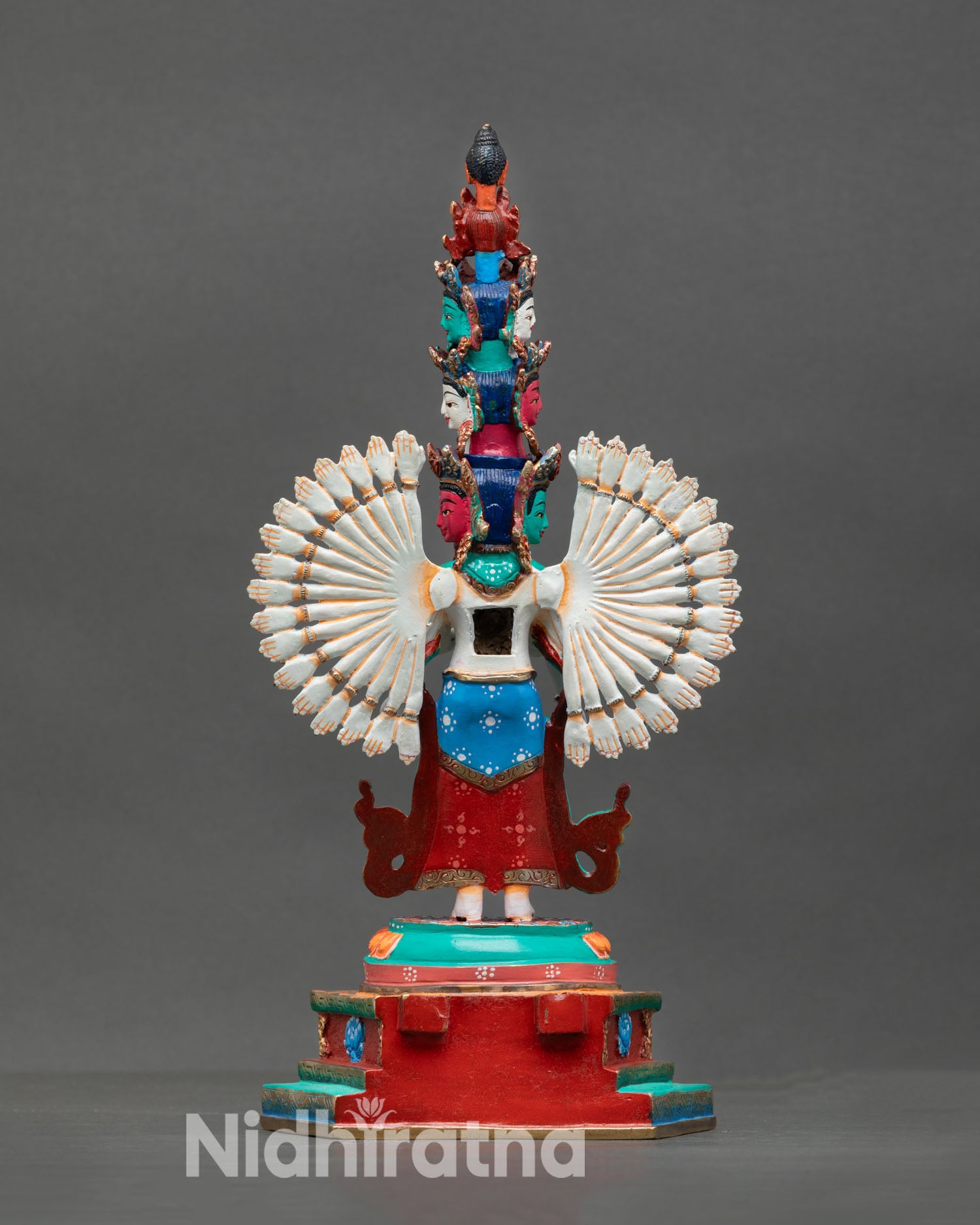 Back View of Thousand Armed Chenrezig Statue with Detailed Throne Design