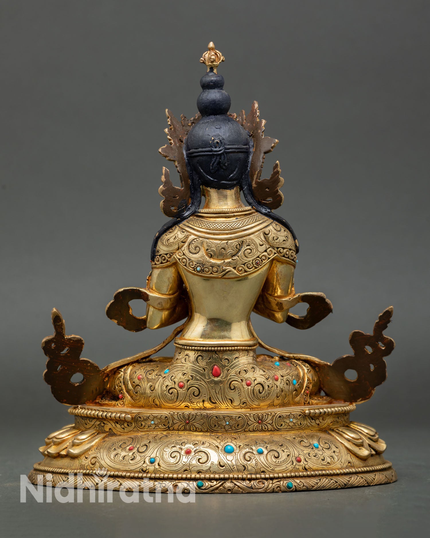Back view of Vajradhara sculpture, sacred Himalayan Buddhist art designed for meditation altar and spiritual decor