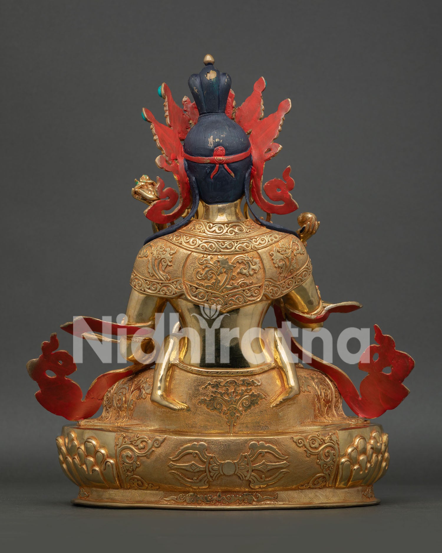 Back View of Vajrasattva with Consort Statue Showing Intricate Robes and Lotus Throne Craftsmanship