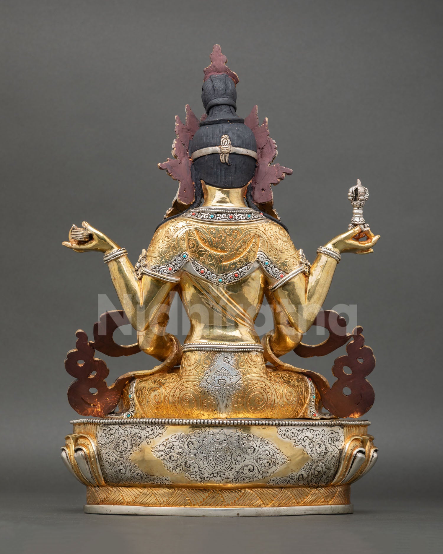 Back view of Prajnaparamita lotus seat statue Nepalese Buddhist spiritual decor