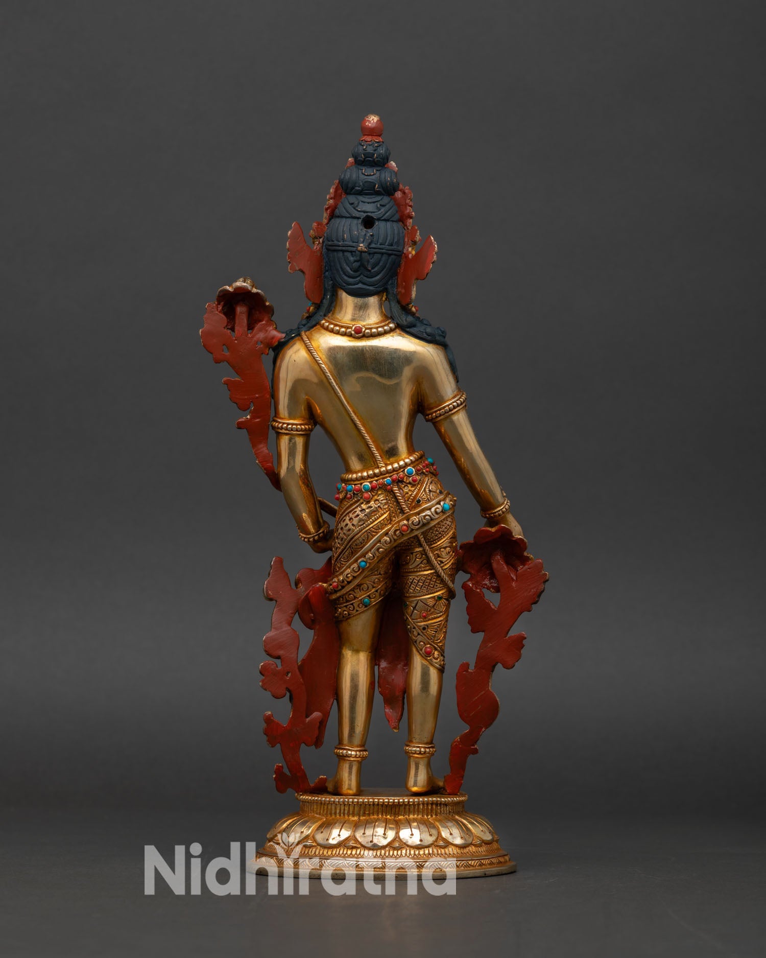 back view standing chenrezig statue copper sculpture prabhavali lotus petals meditation altar buddhist spiritual decor