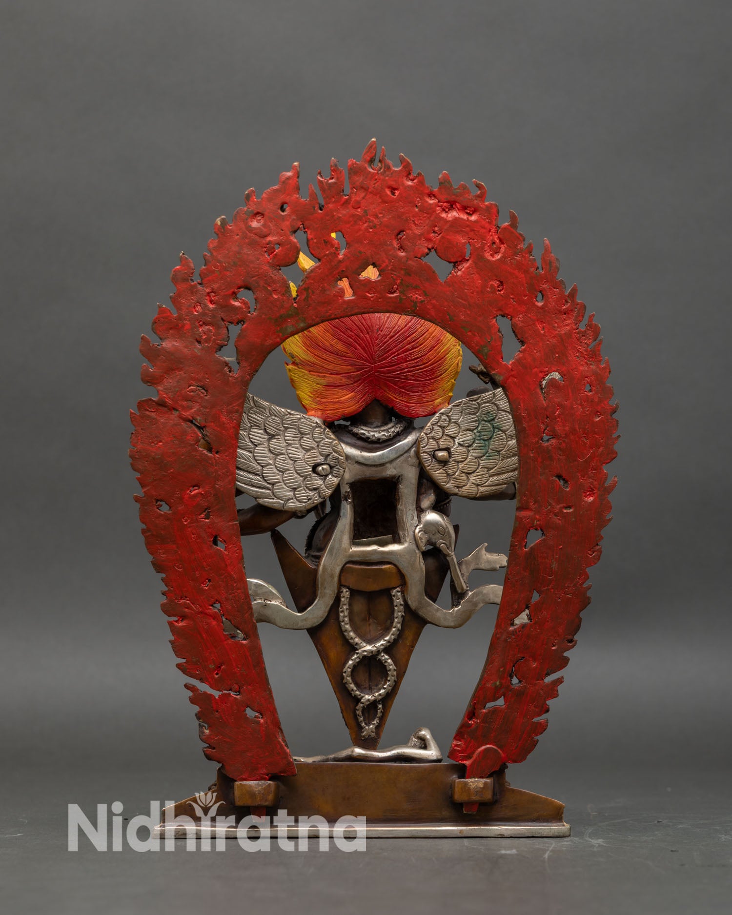 Back view Vajrakilaya statue gold silver-plated Himalayan altar decor wrathful deity Nepal