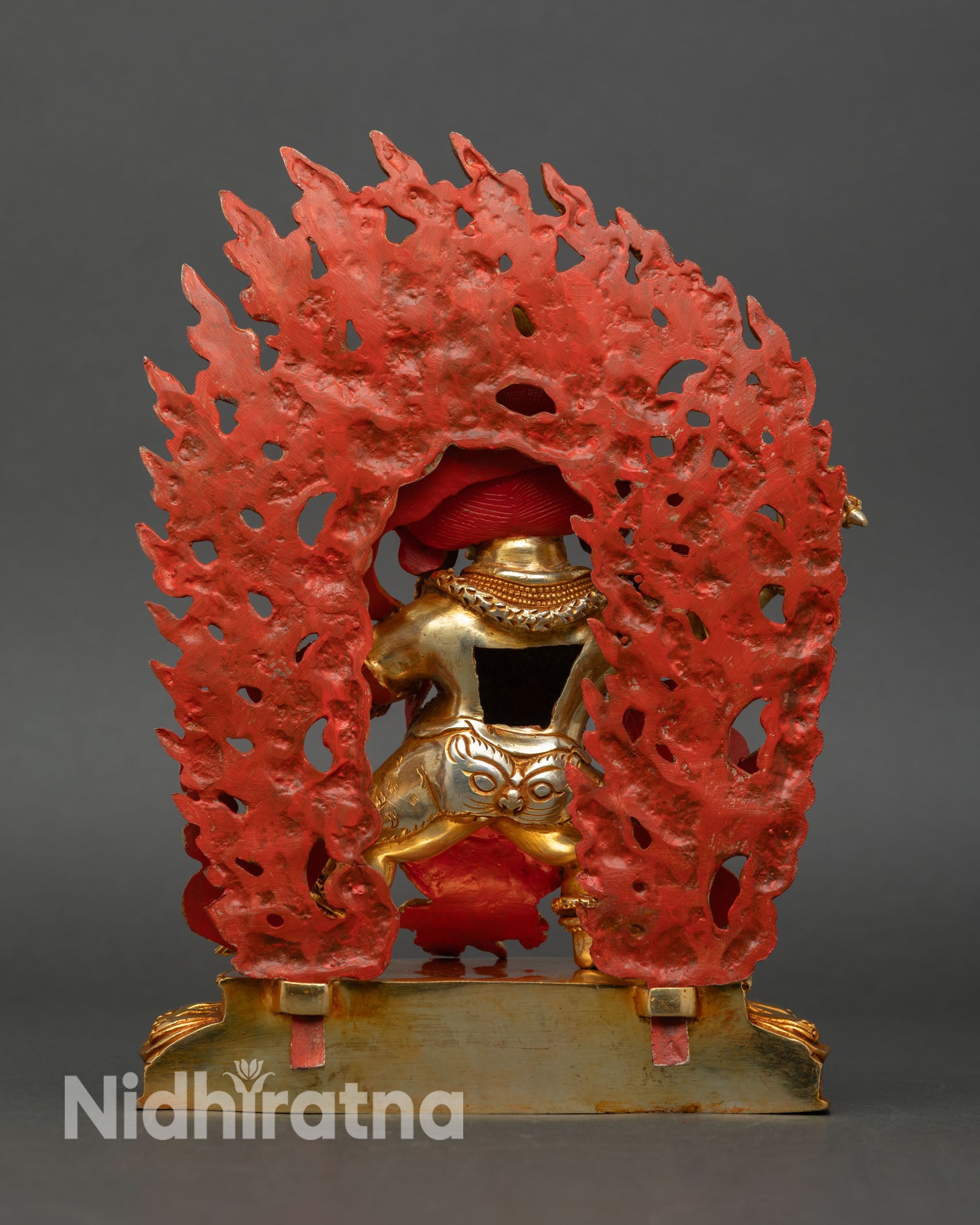 back view vajrapani bodhisattva statue lotus base flame aureole spiritual altar decor buddhist sacred art