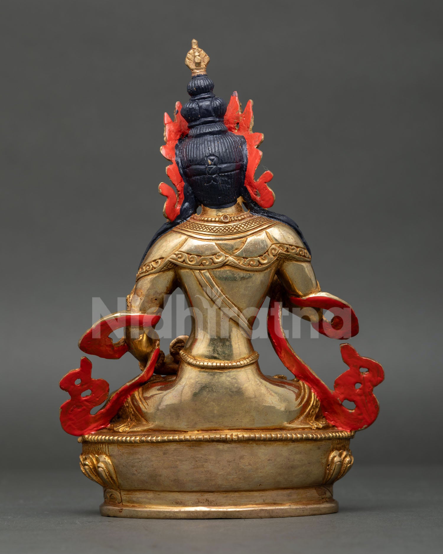 Back view of Vajrasattva statue, detailed copper finish, traditional Nepalese Buddhist art