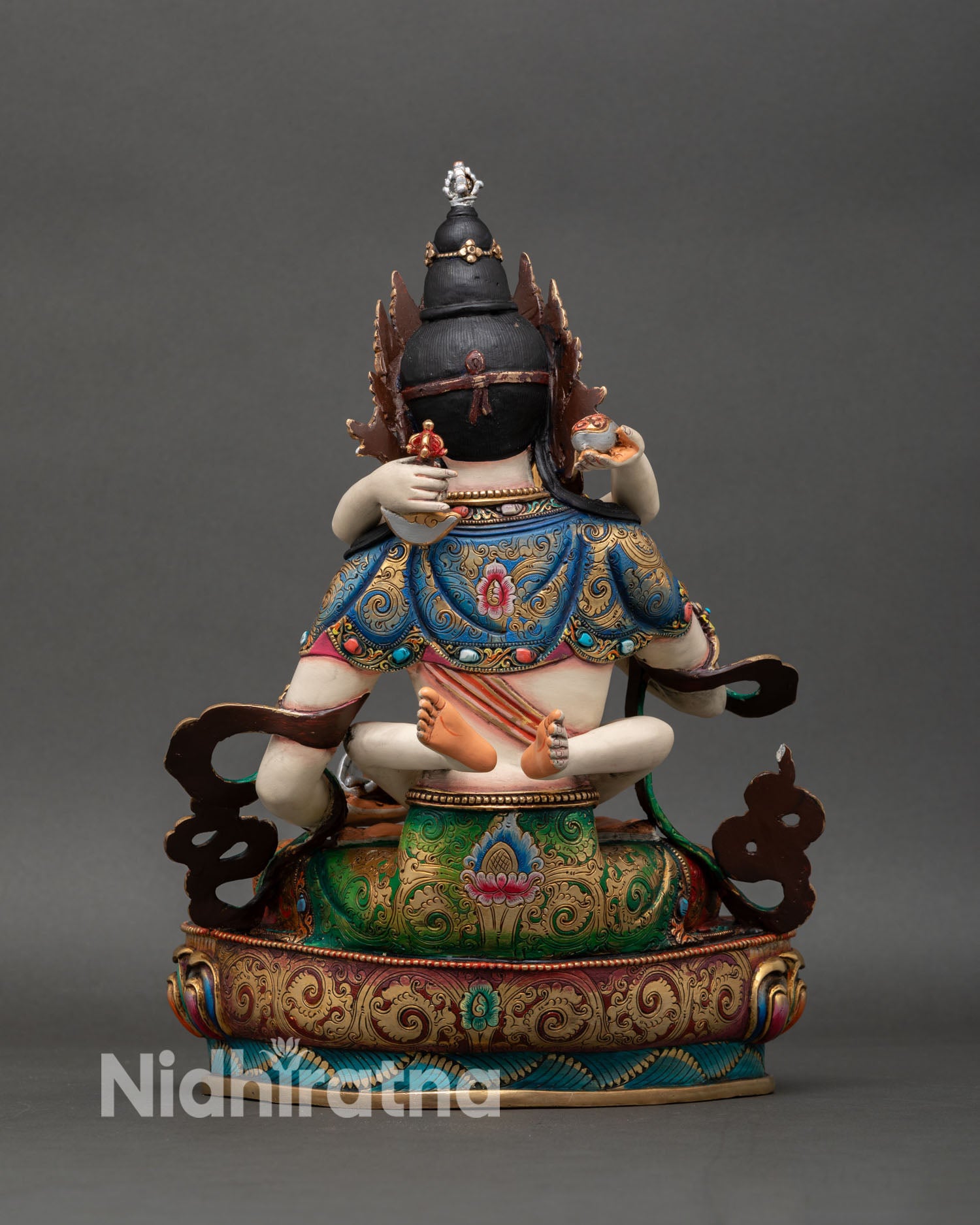Back view of Vajrasattva Yab Yum statue Nepal handmade copper sculpture gold gilded finish ritual altar meditation spiritual decor piece
