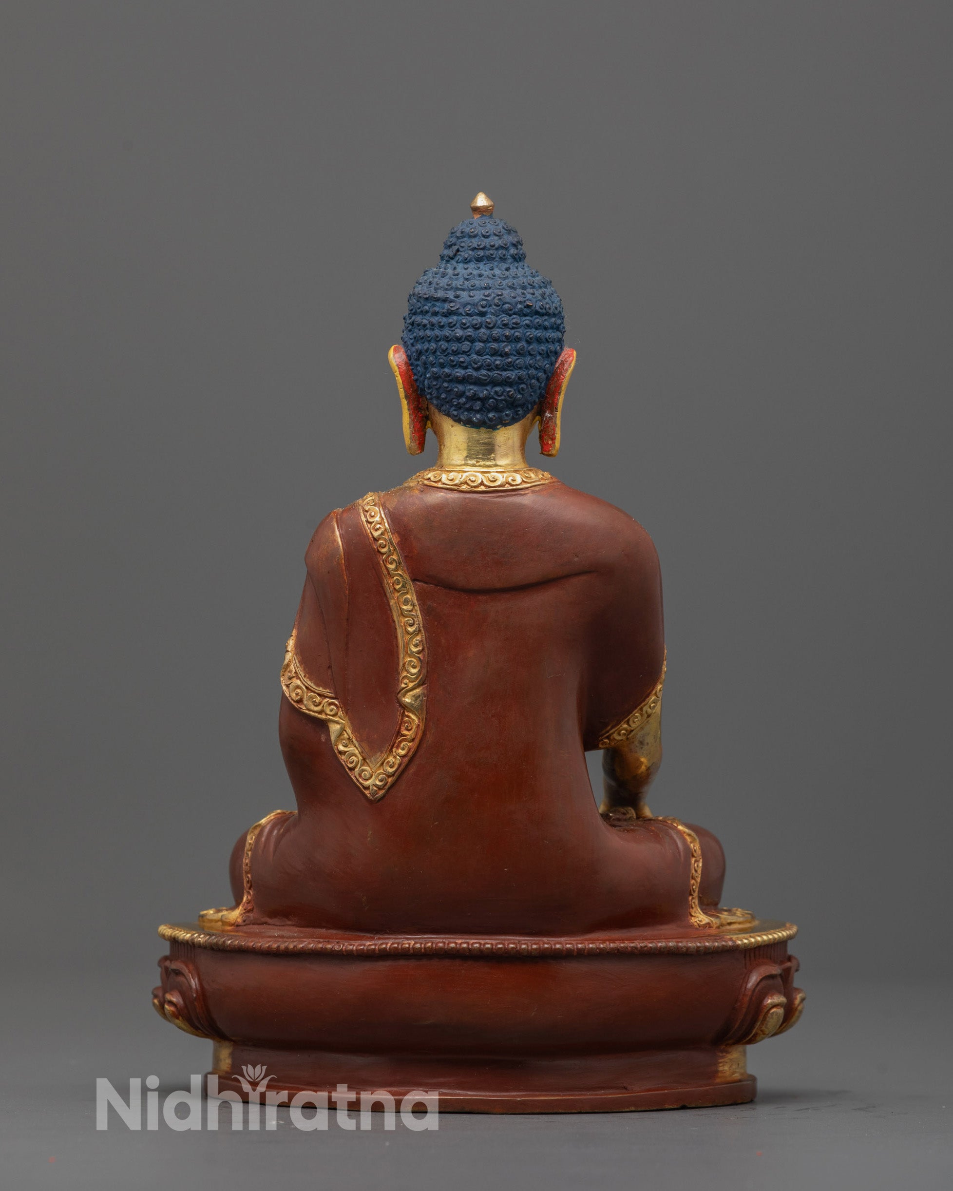 back angle Mitrugpa Statue from Patan showing lost wax artistry and spiritual symbolism