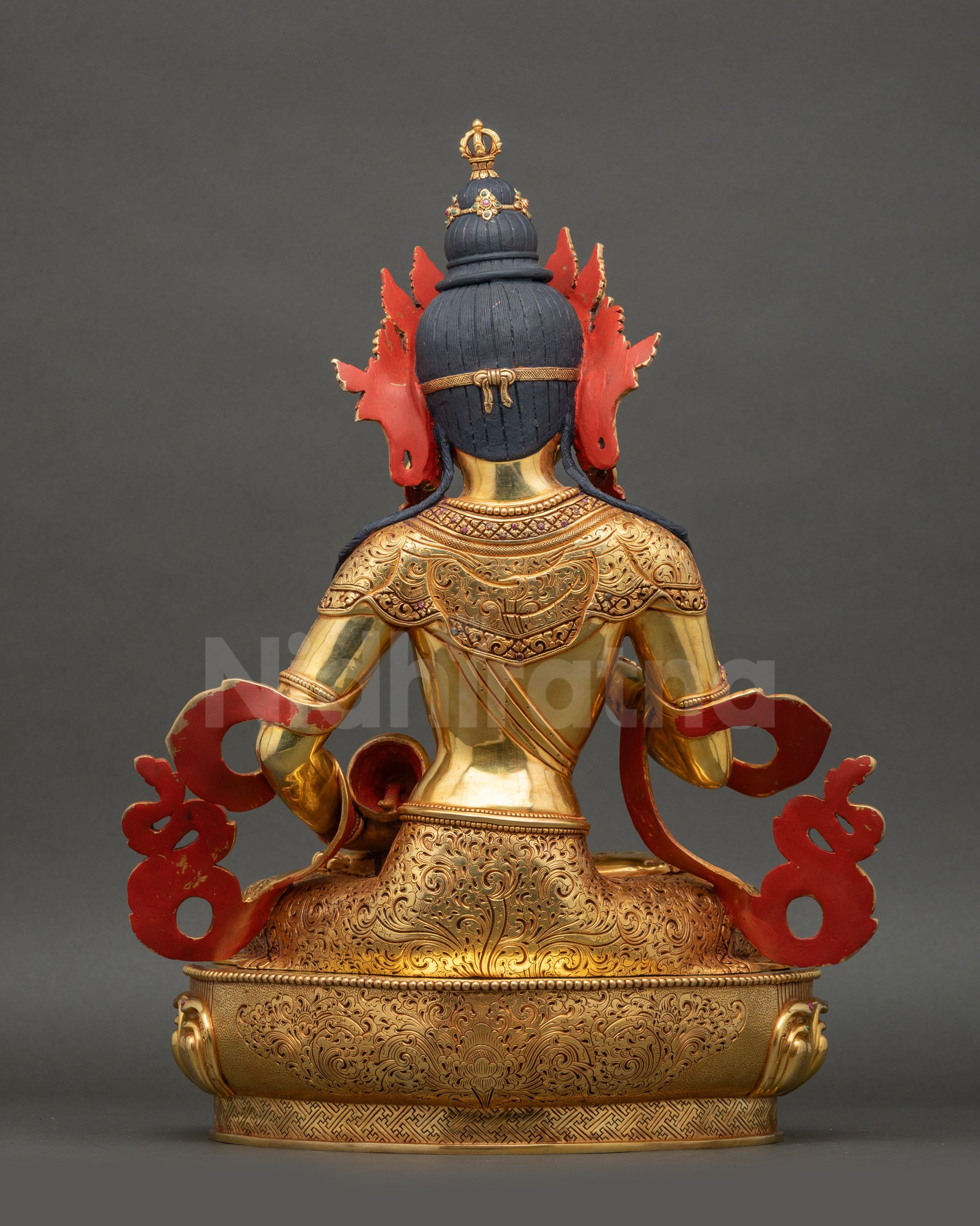 back of Vajrasattva Sculpture showing carved robe and lotus seat craftsmanship