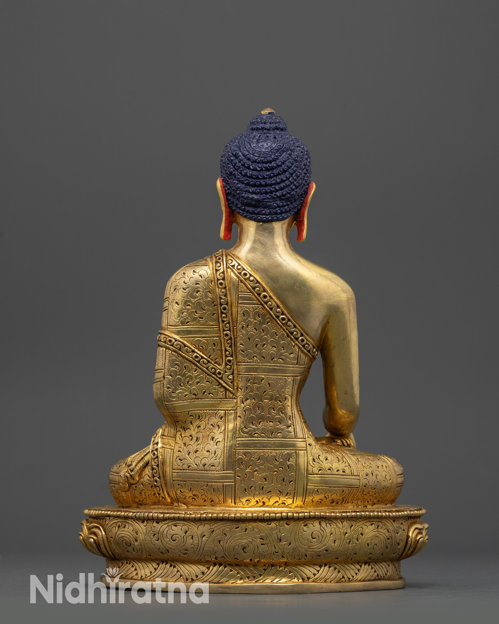 back view Golden Shakyamuni Buddha Statue handcrafted by Newari artists from Patan Nepal