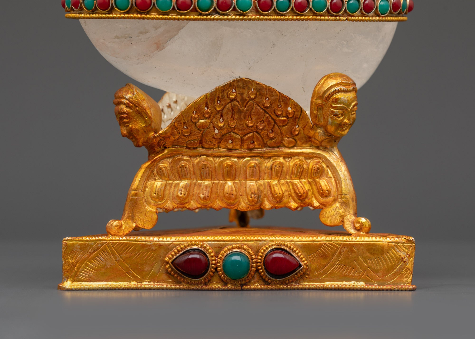 back view Handcrafted Crystal Kapala Skull Cup used in Vajrayana tantric ritual offerings