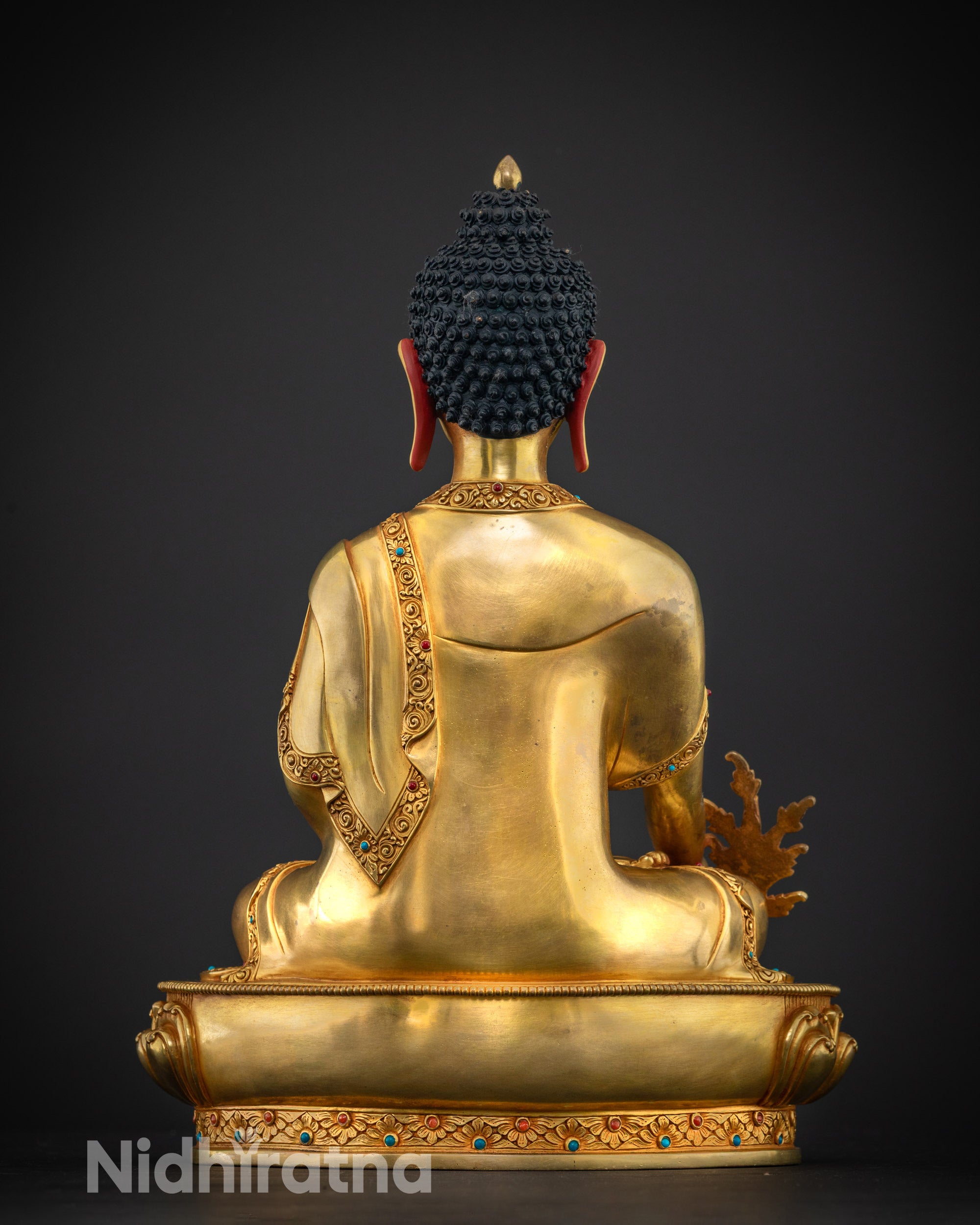 back view Medicine Buddha statue smooth finish and timeless artistry from Tibetan Buddhist tradition