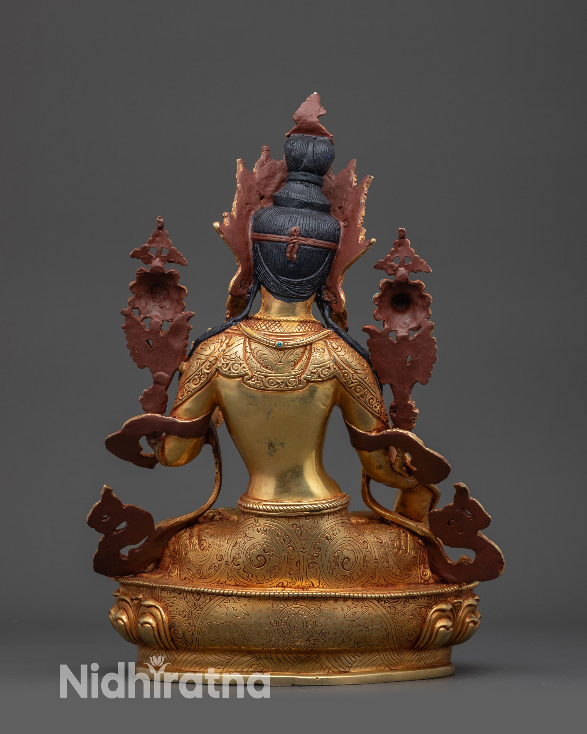 back view White Tara robe carvings copper alloy lost wax Tibetan deity statue