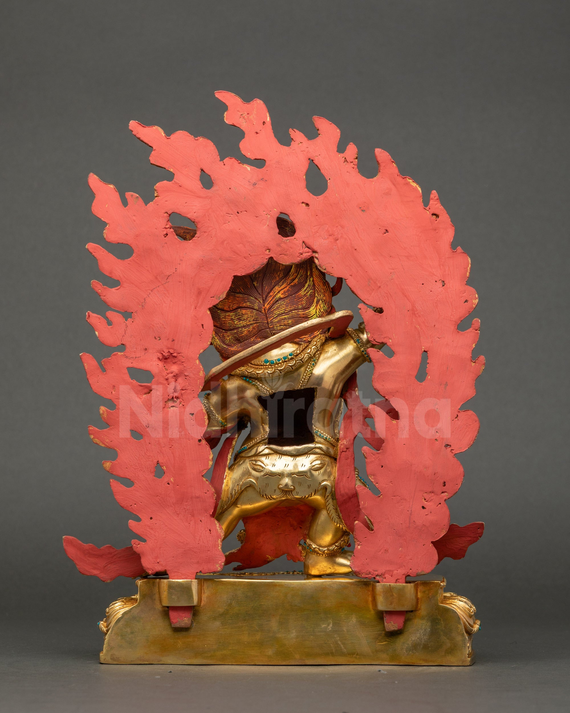 back view Wrathful Chakna Dorje gold fire-gilded Nepalese sacred sculpture