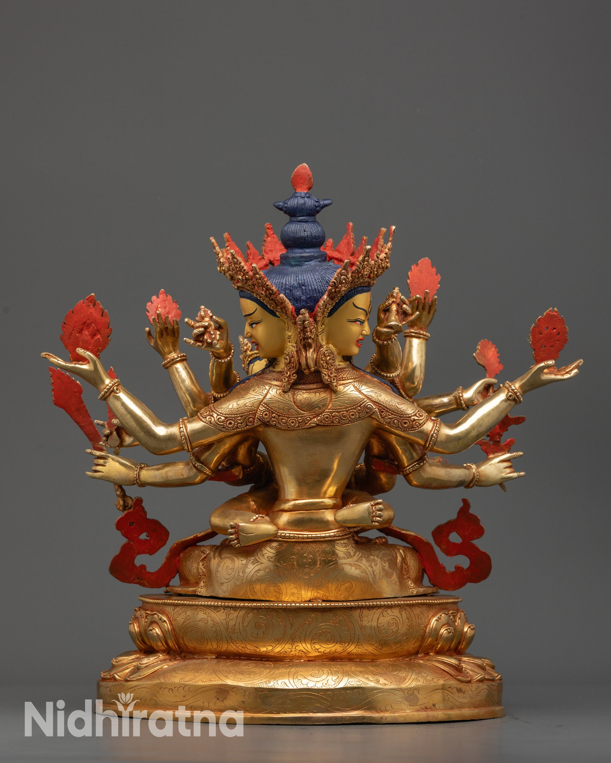 back view detailed carving on robes Guhyasamaja consort statue Nepal craftsmanship