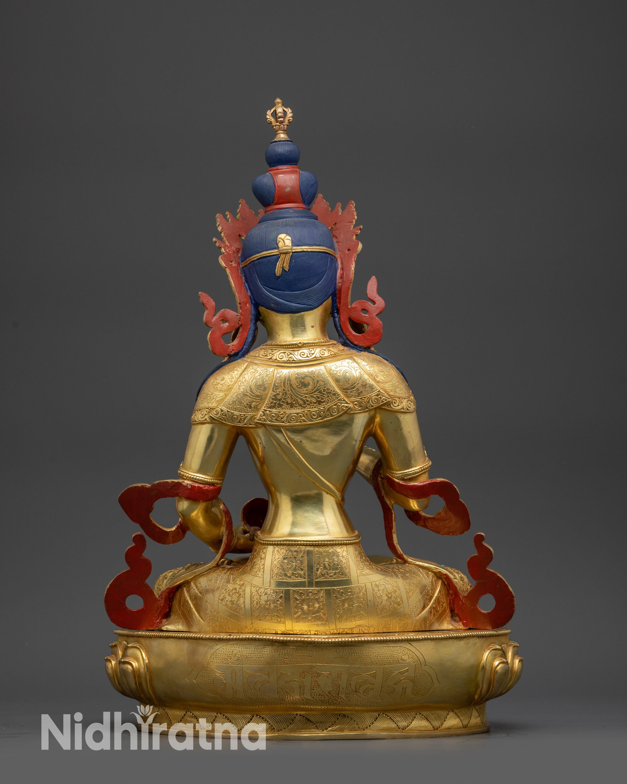 back view of Vajrasattva Statue with lotus seat and Om-Vajra-Sattva-Hum mantra