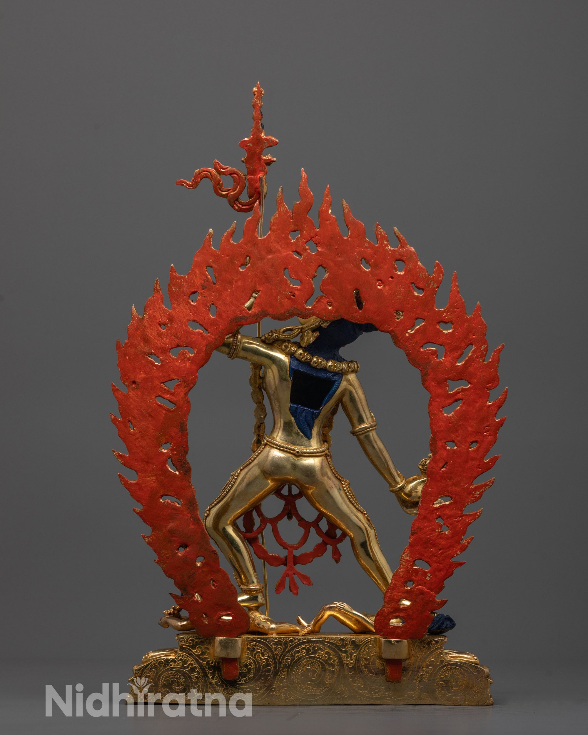 back view of Vajrayogini statue showing detailed craftsmanship on copper base and robes