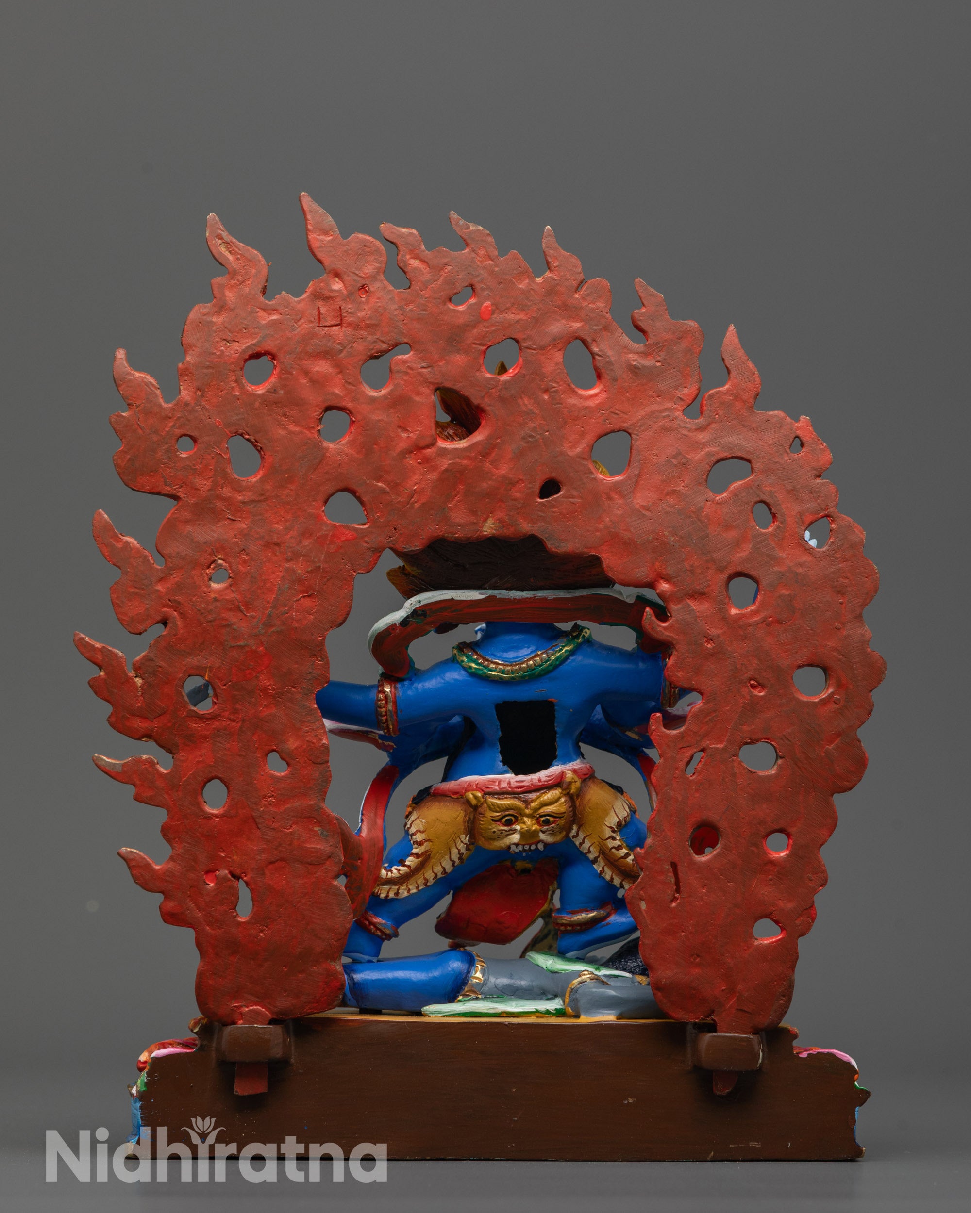 back view of vajrapani statue showcasing intricate carvings and halo craftsmanship